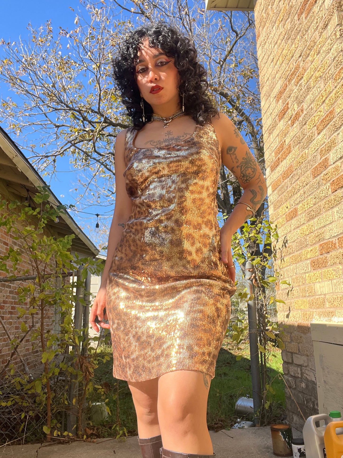 y2k sequin leopard dress for goldie
