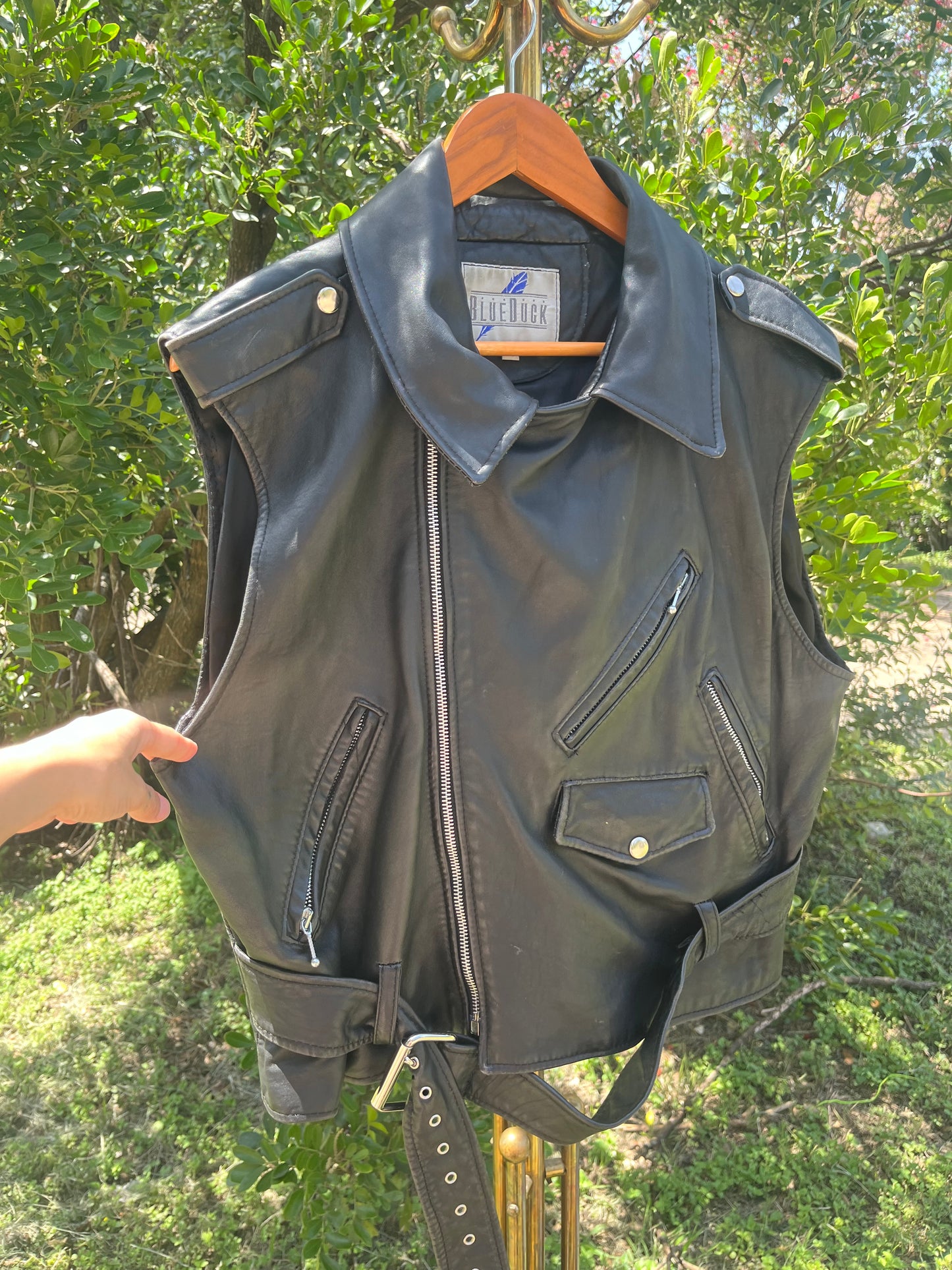 90s leather moto vest + platform loafers for candace