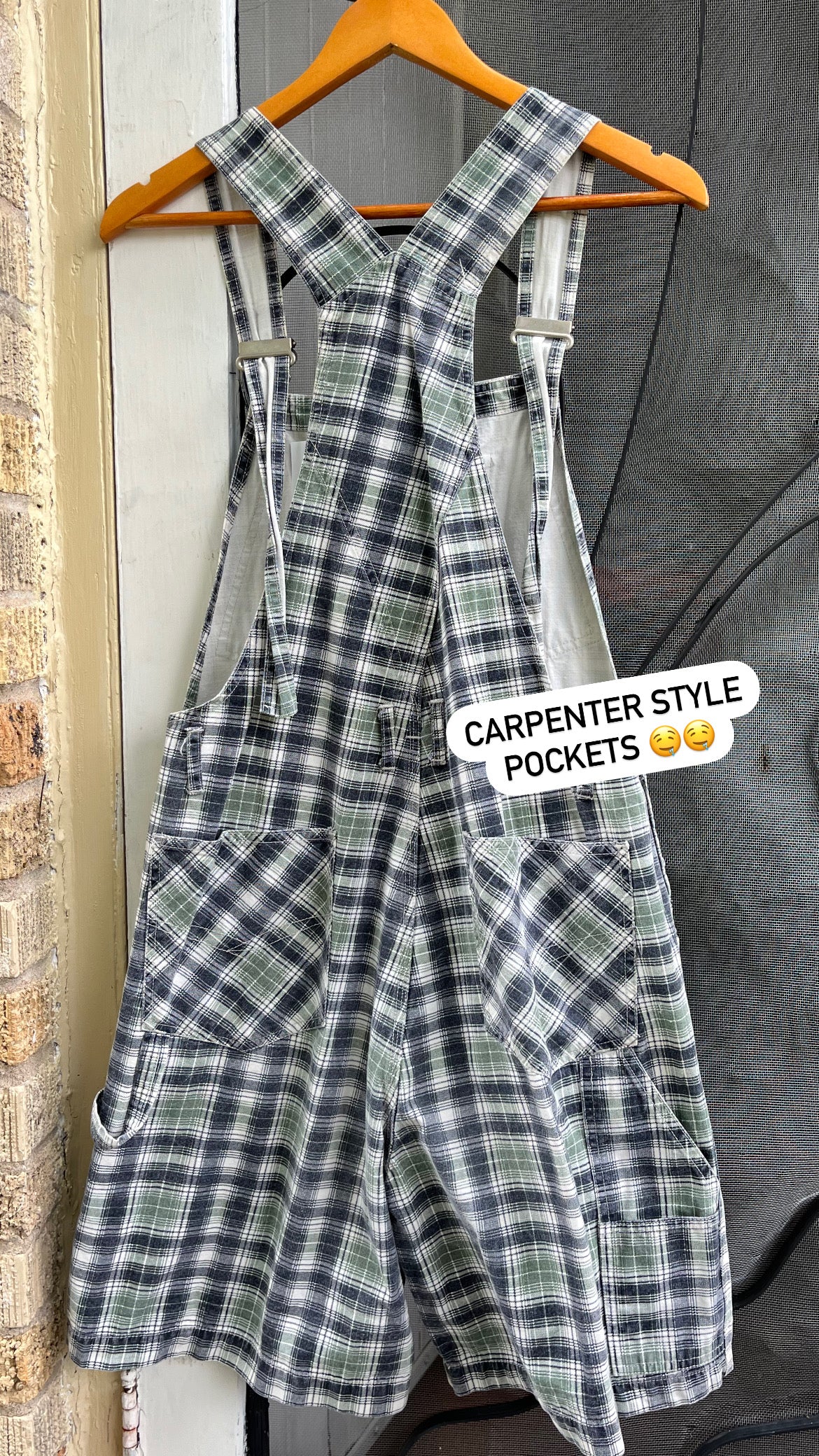 90s navy & seafoam plaid overall shorts for desirée