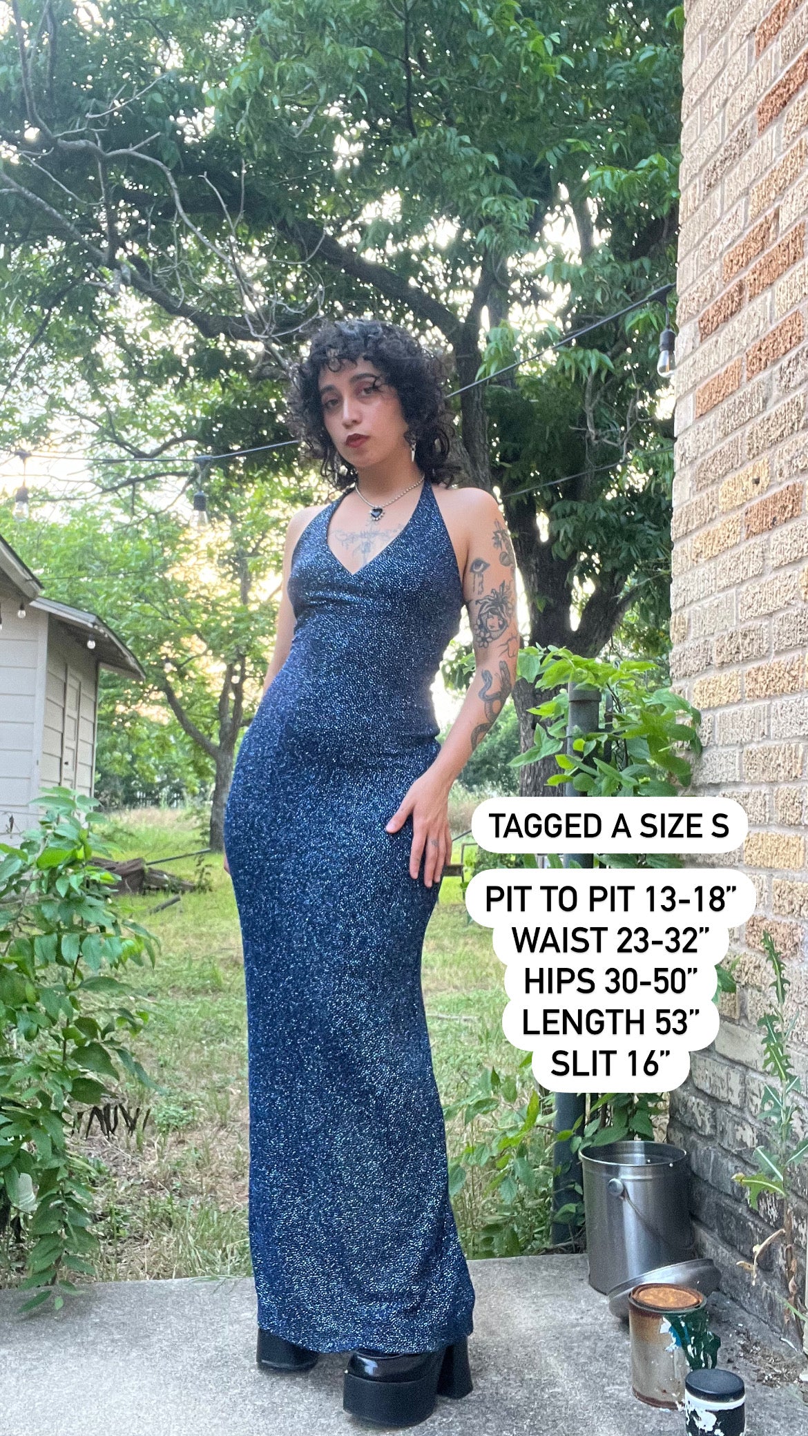 90s midnight blue glitter maxi + rose top for lisha