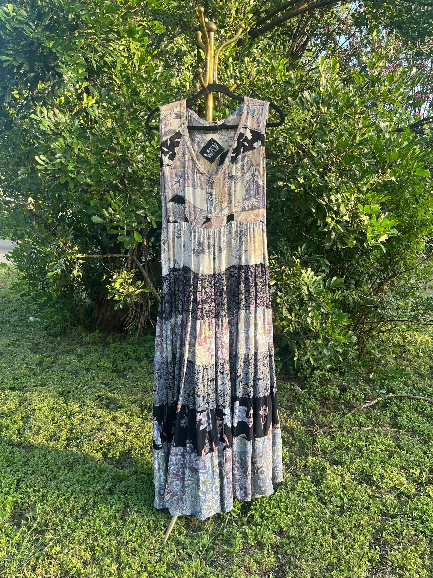 90s does 60s checker flower dress + 90s rayon floral maxi for candace
