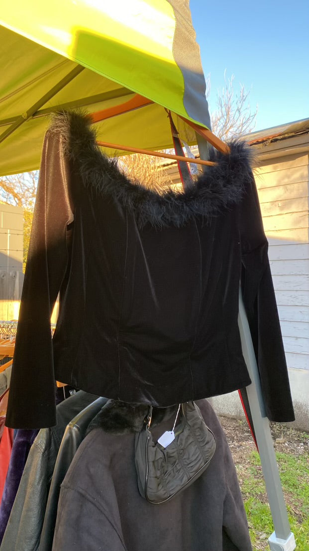 90s velvet boa trim top for sarah
