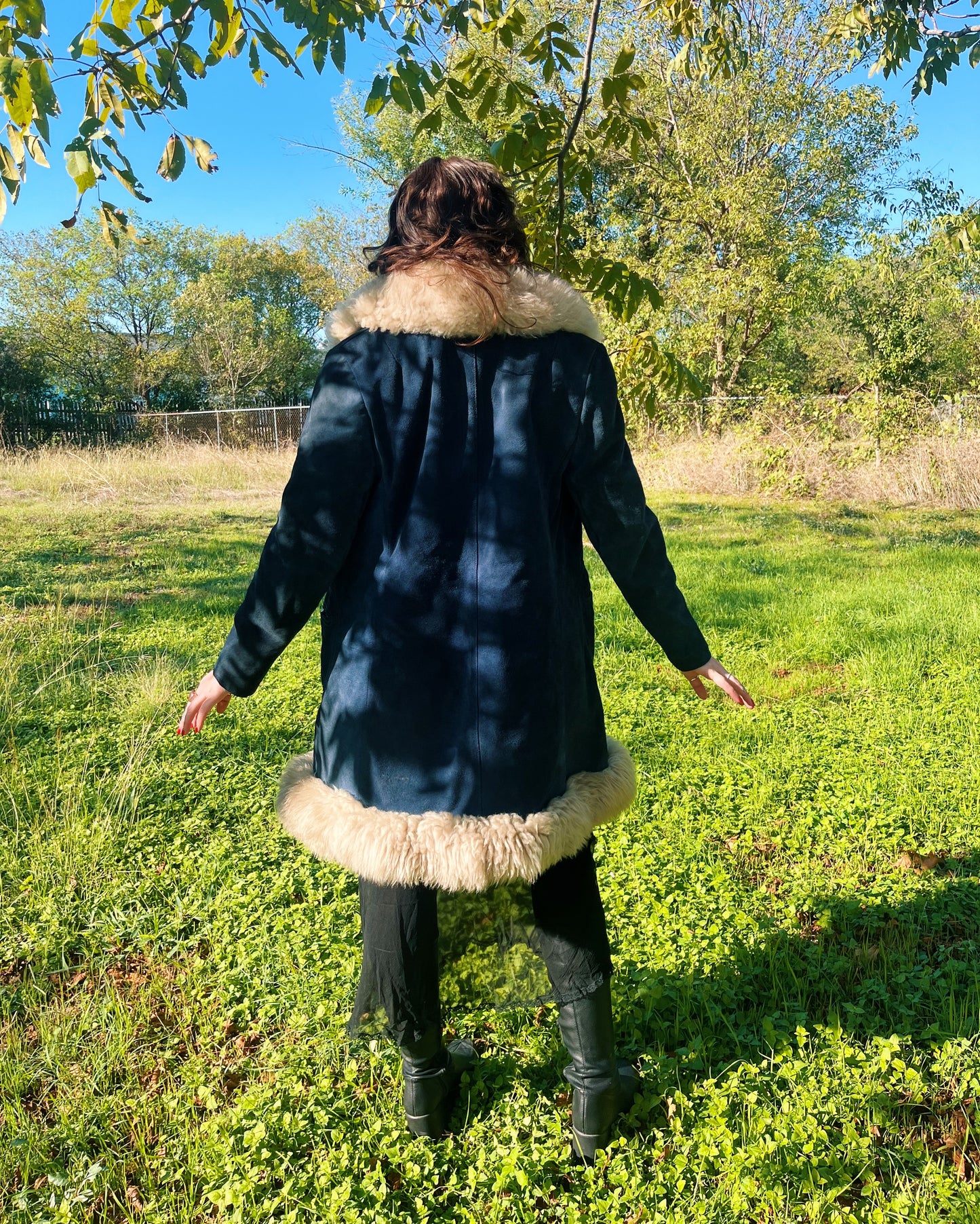 1970s blue suede penny lane coat for Adriana