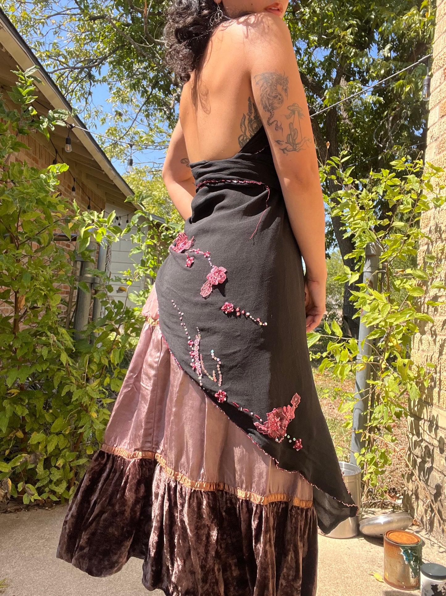 90s silk checkered button up + y2k silk shawl for ashley