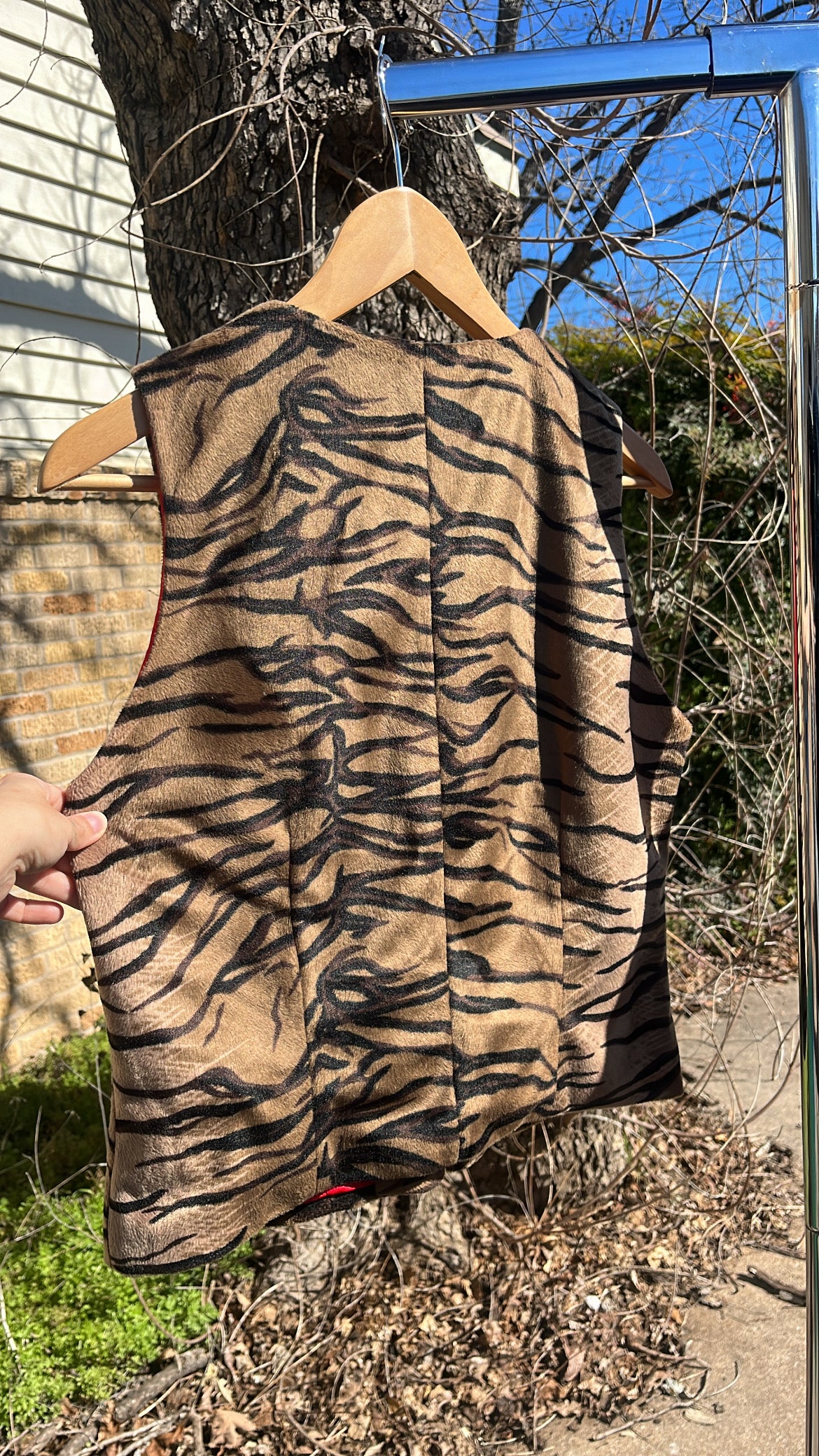 90s fuzzy tiger vest + cheetah denim jacket for monica