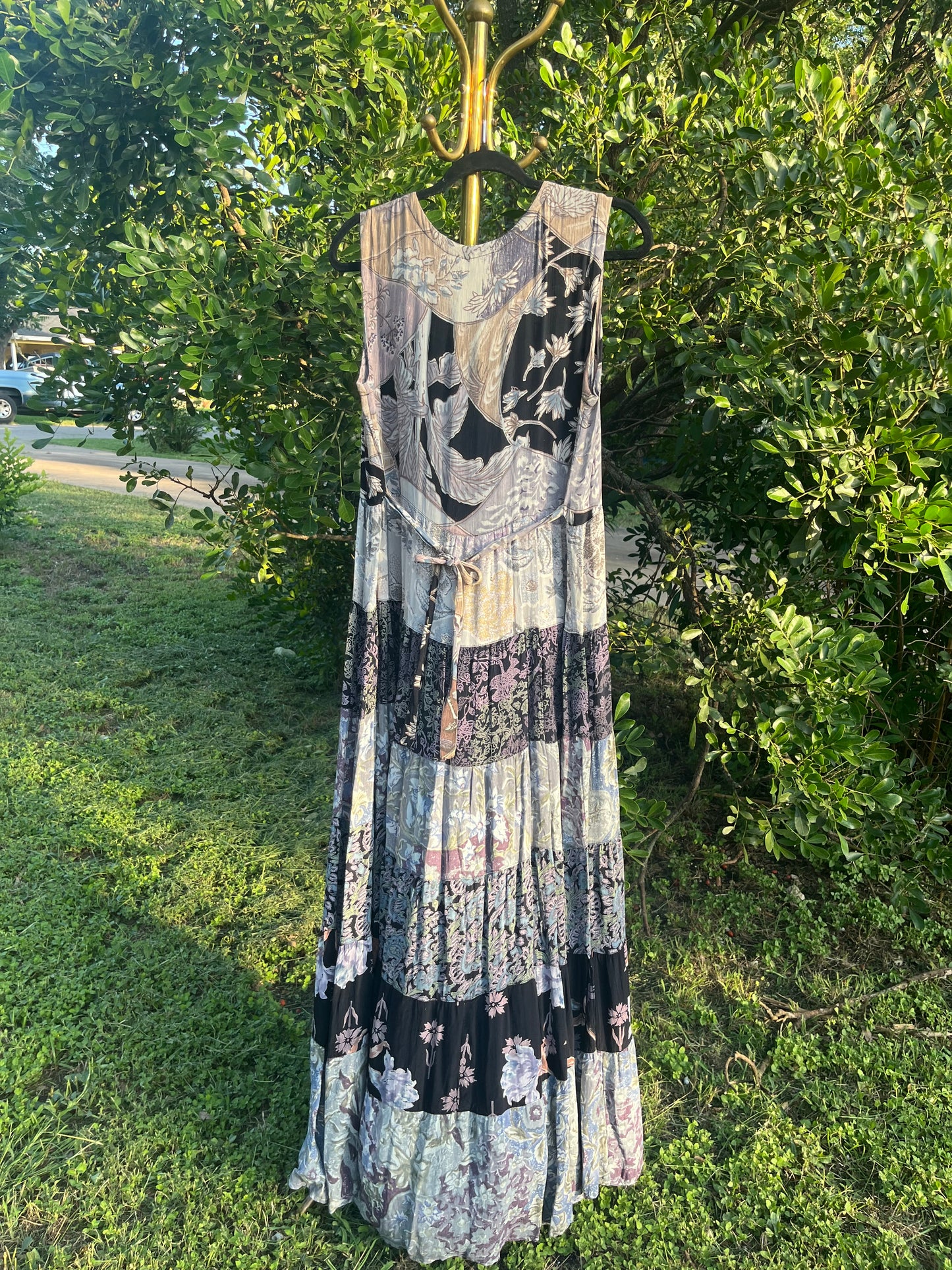 90s does 60s checker flower dress + 90s rayon floral maxi for candace