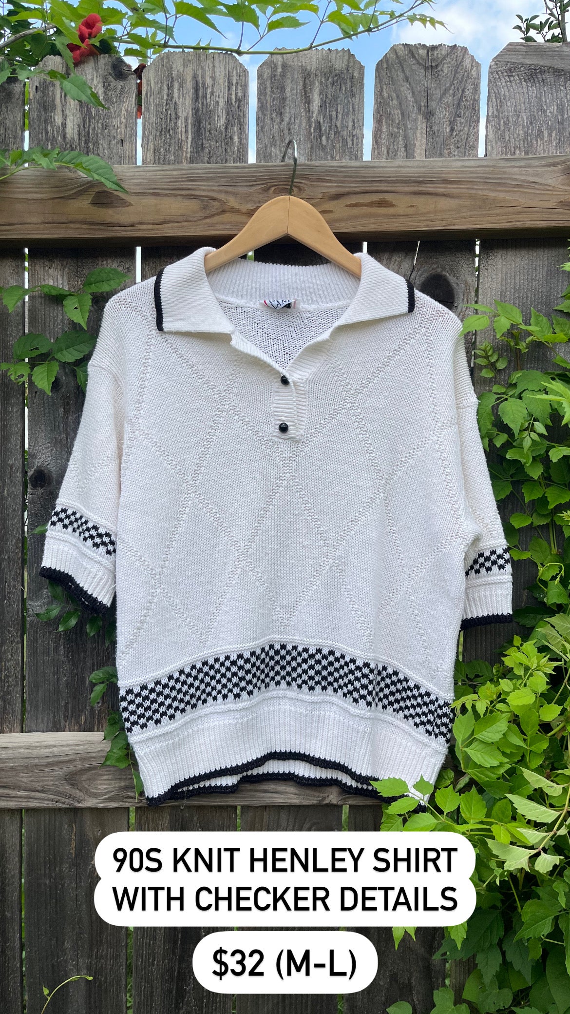 90s checkered knit henley