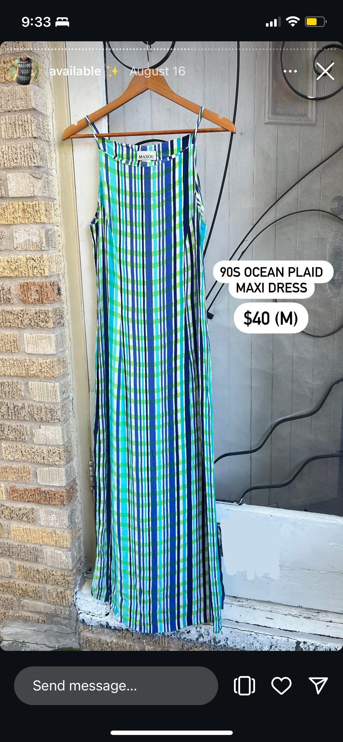 90s/y2k asymmetrical sequin top for monica + 90s ocean plaid maxi dress