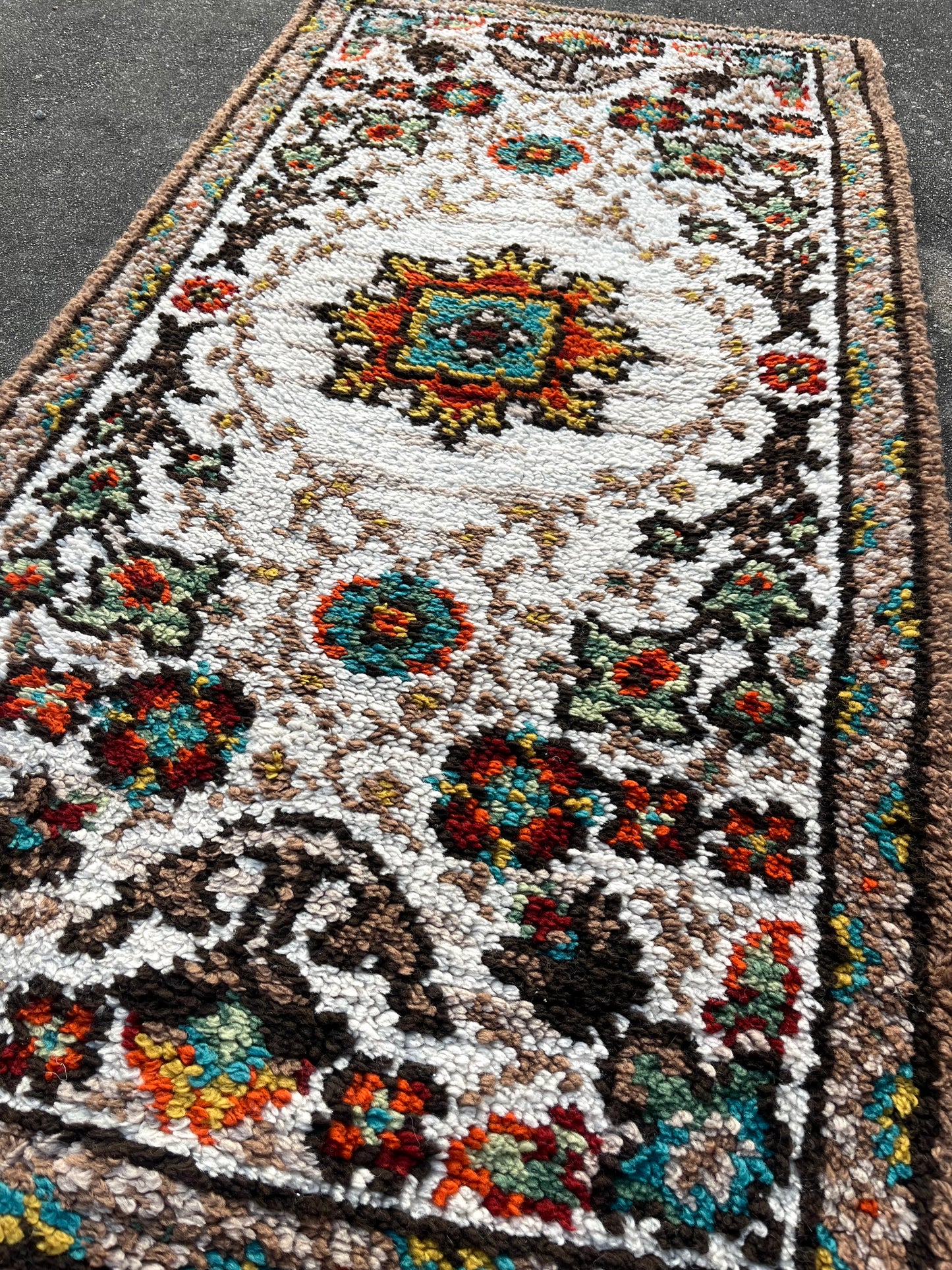 vintage neutral latch hook rug for adriana