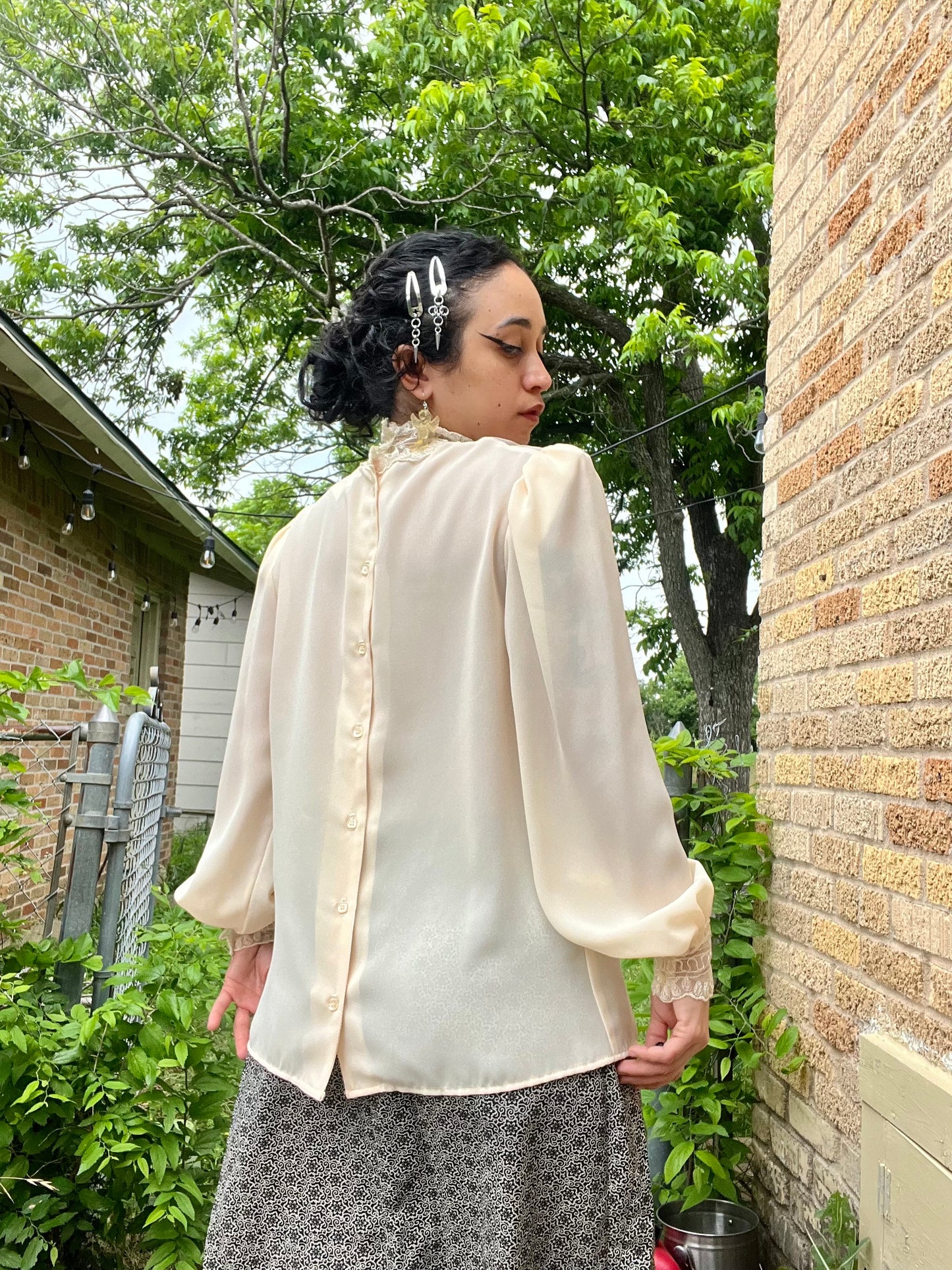 80s lace high neck button up for shayenna