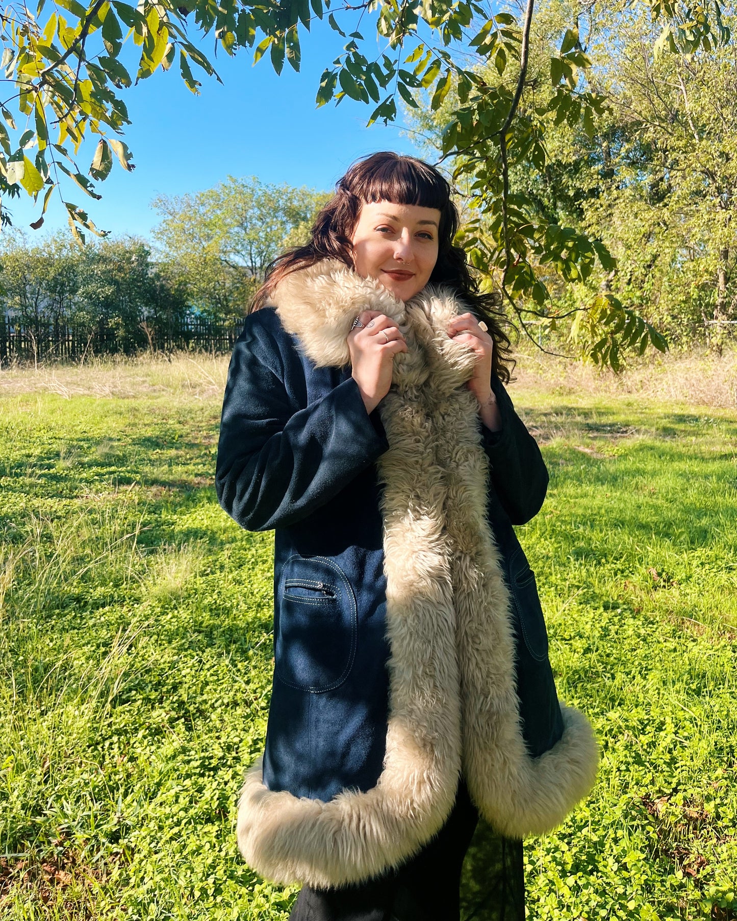 1970s blue suede penny lane coat for Adriana