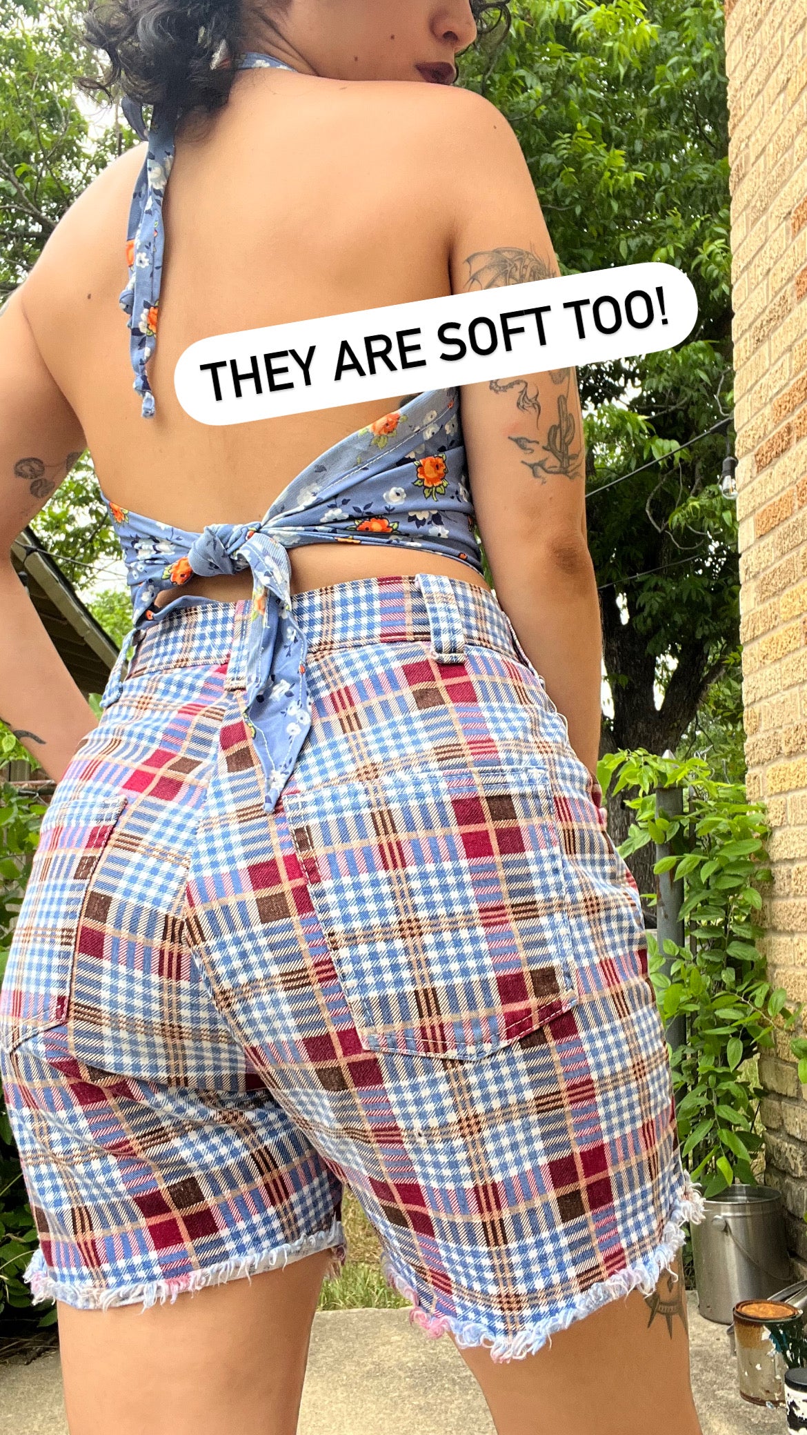 70s red & blue plaid shorts for emilia