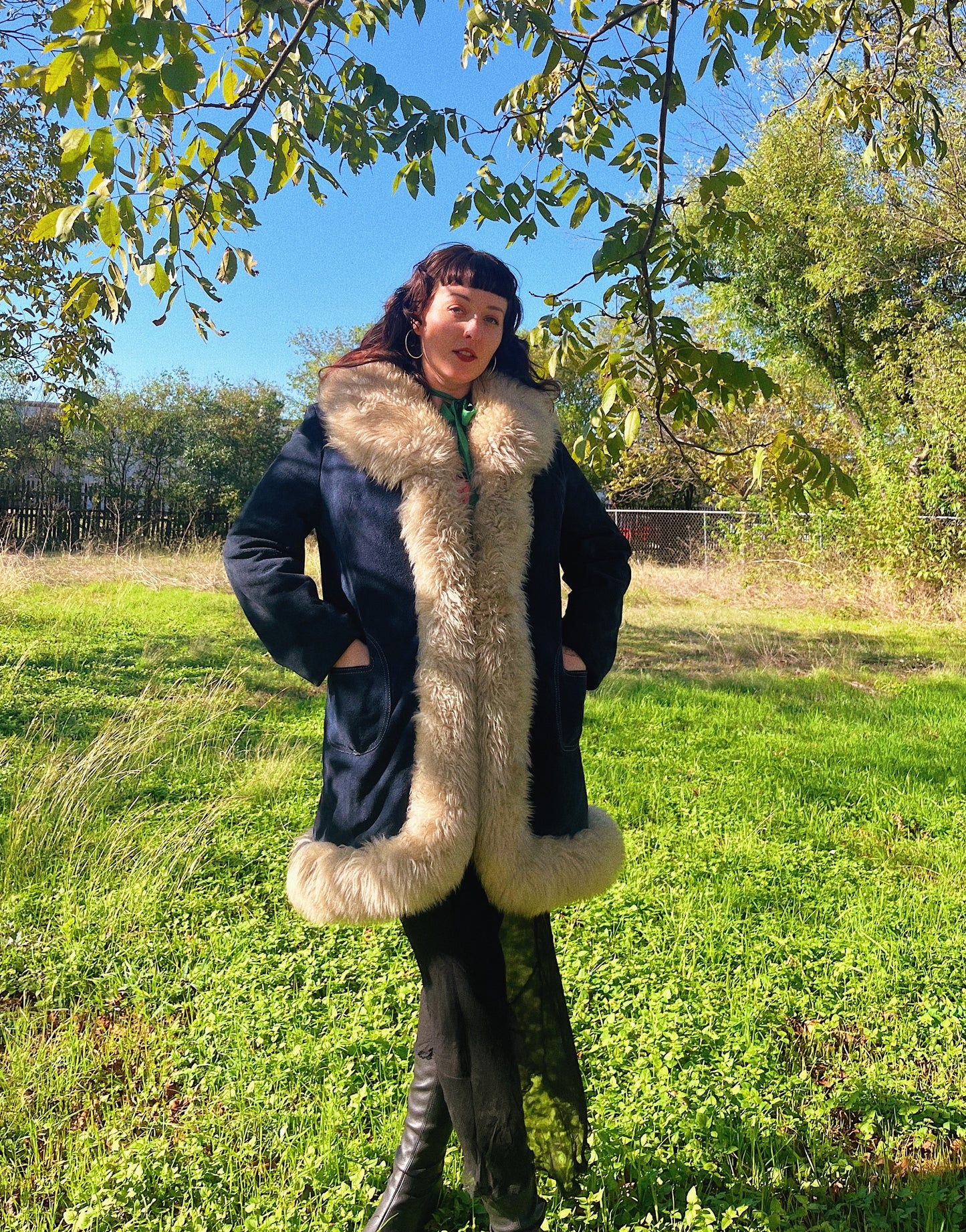 1970s blue suede penny lane coat for Adriana