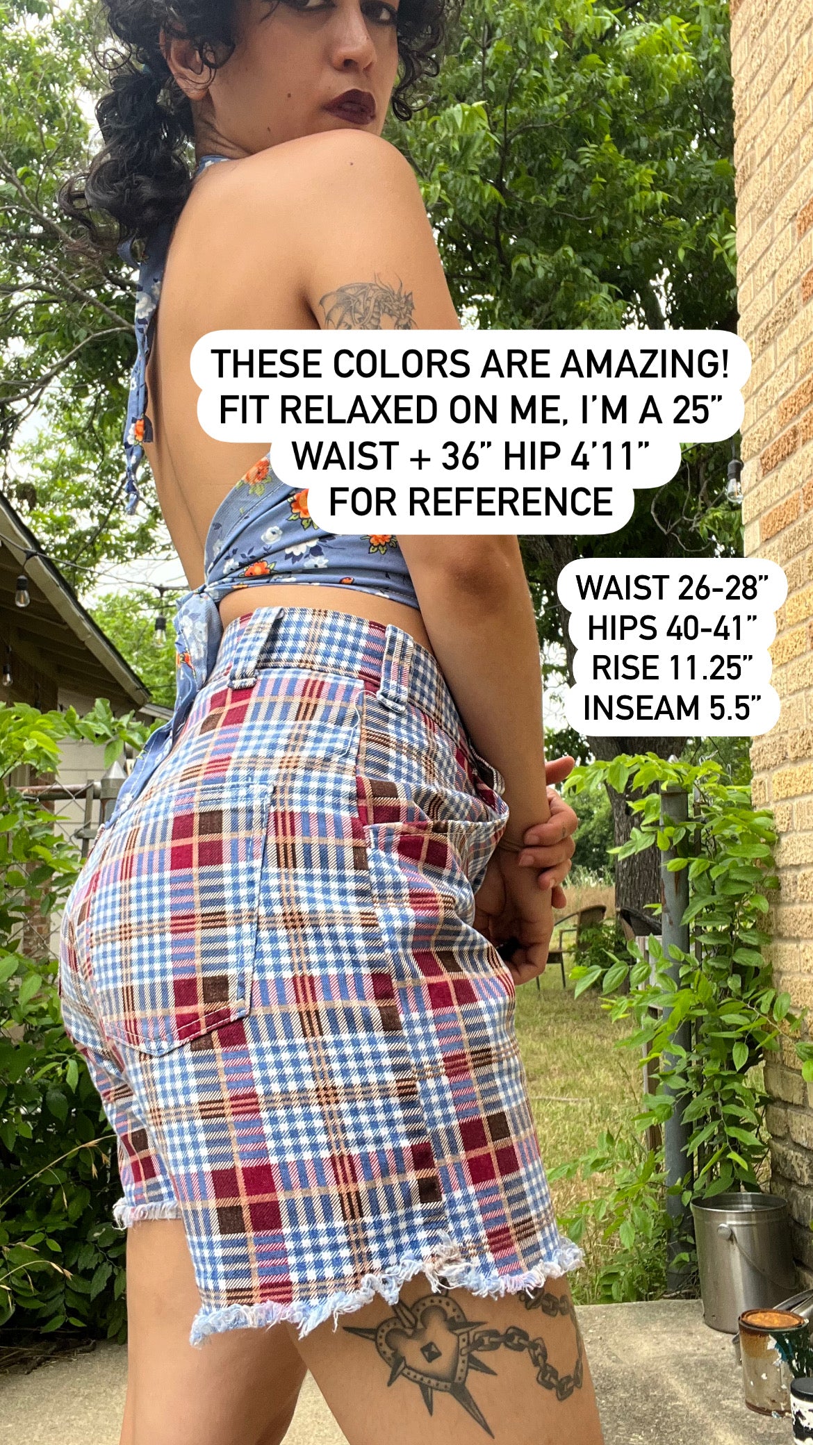 70s red & blue plaid shorts for emilia