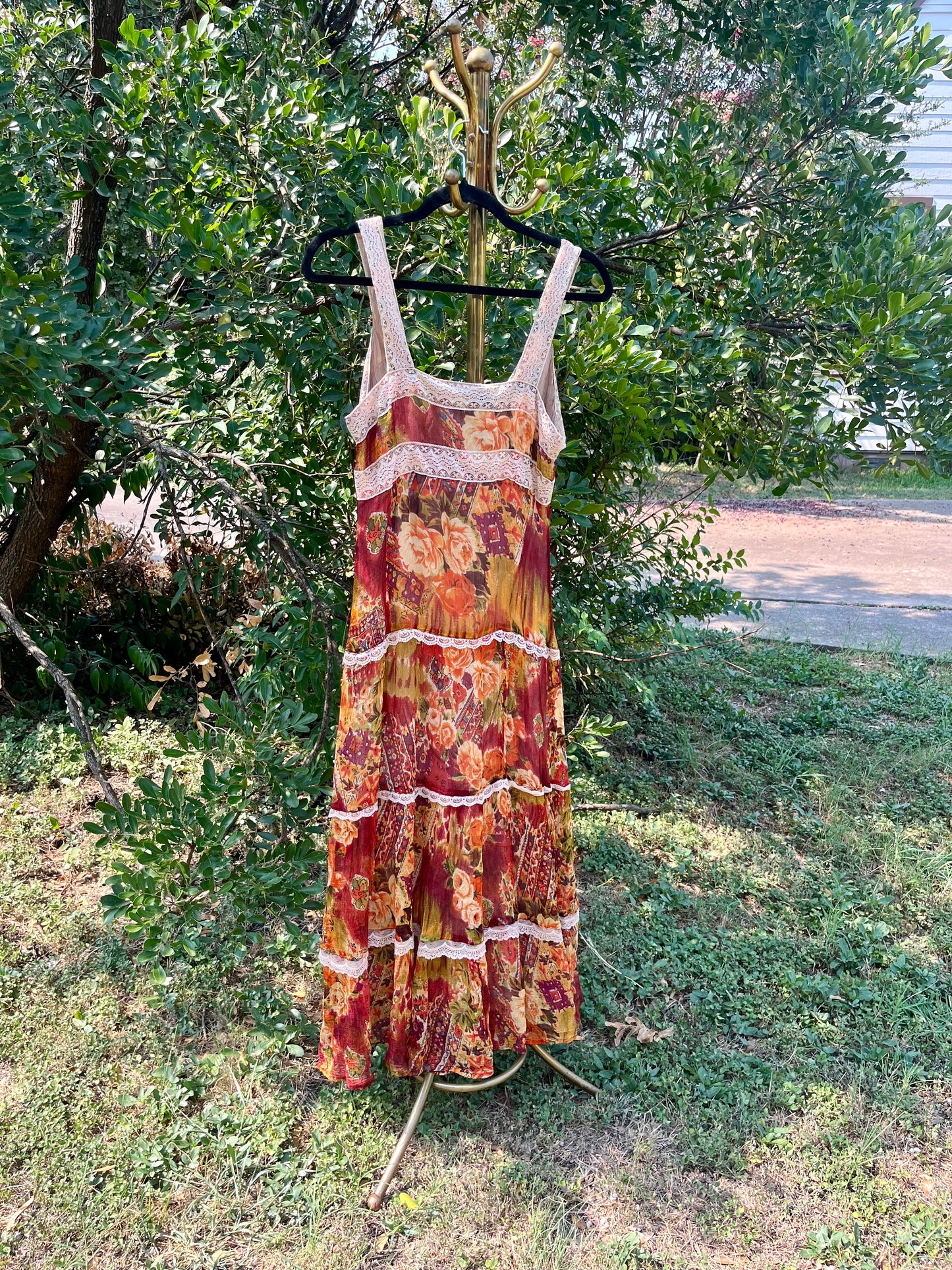y2k romantic floral tiered dress for meg
