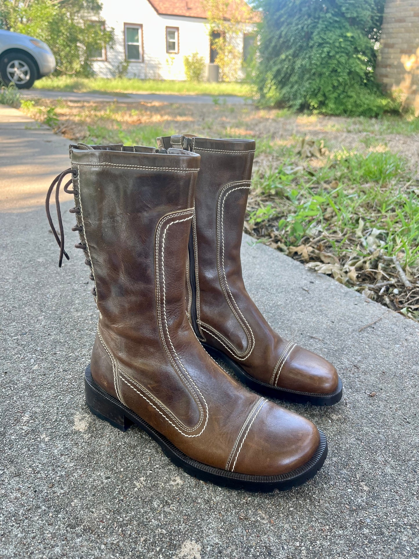 90s/y2k leather lace up boots for esma