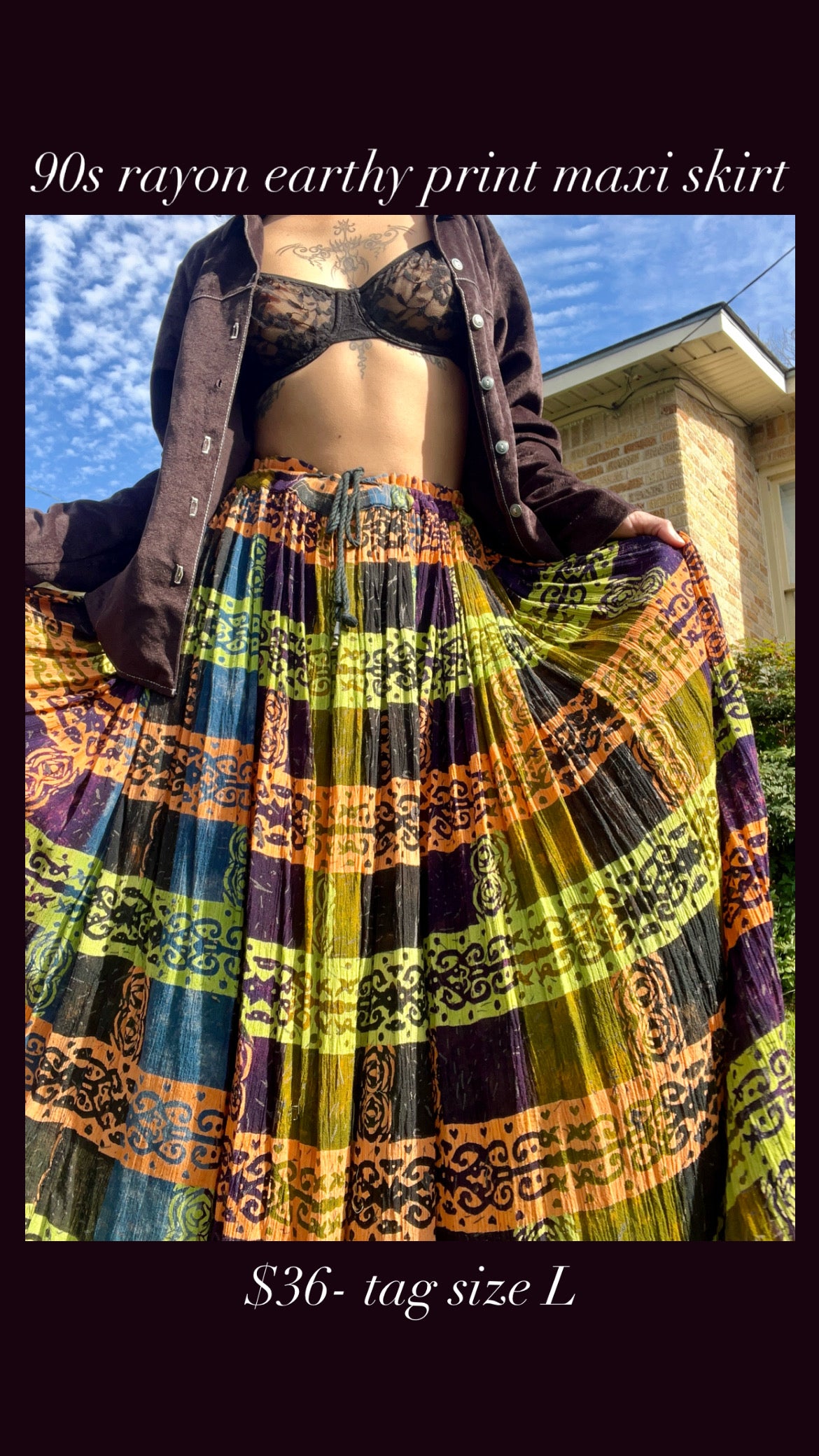 90s earthy print rayon skirt for diane