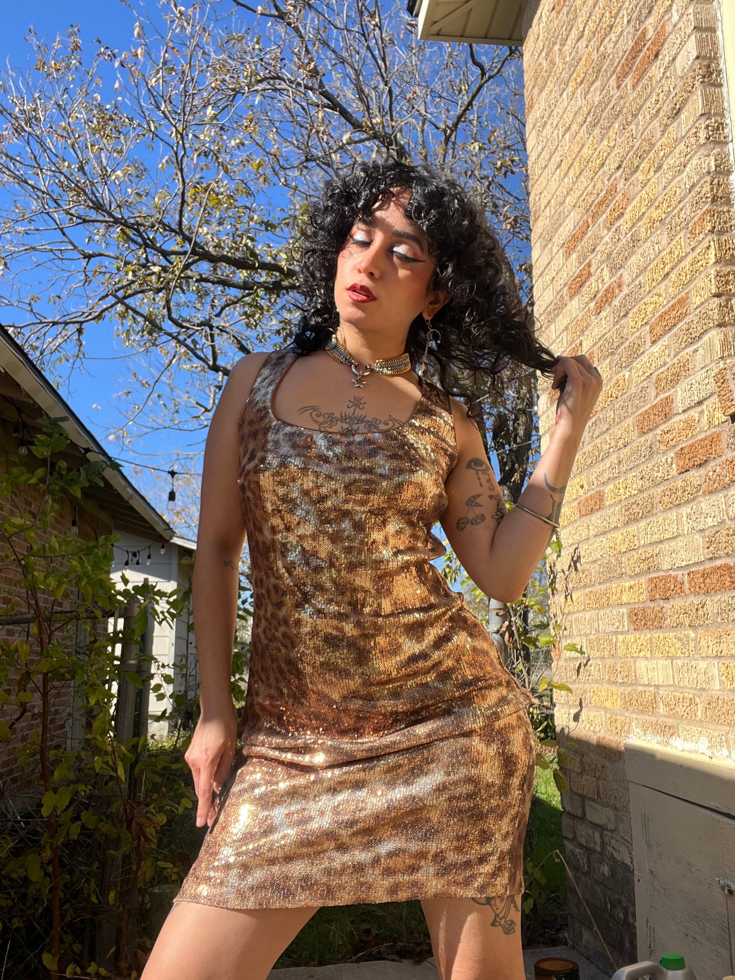 y2k sequin leopard dress for goldie