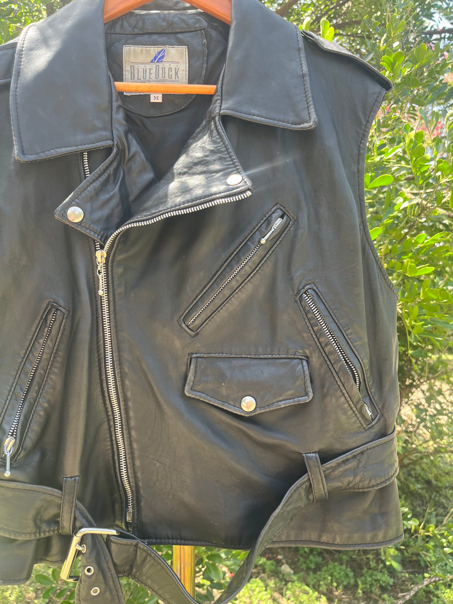 90s leather moto vest + platform loafers for candace