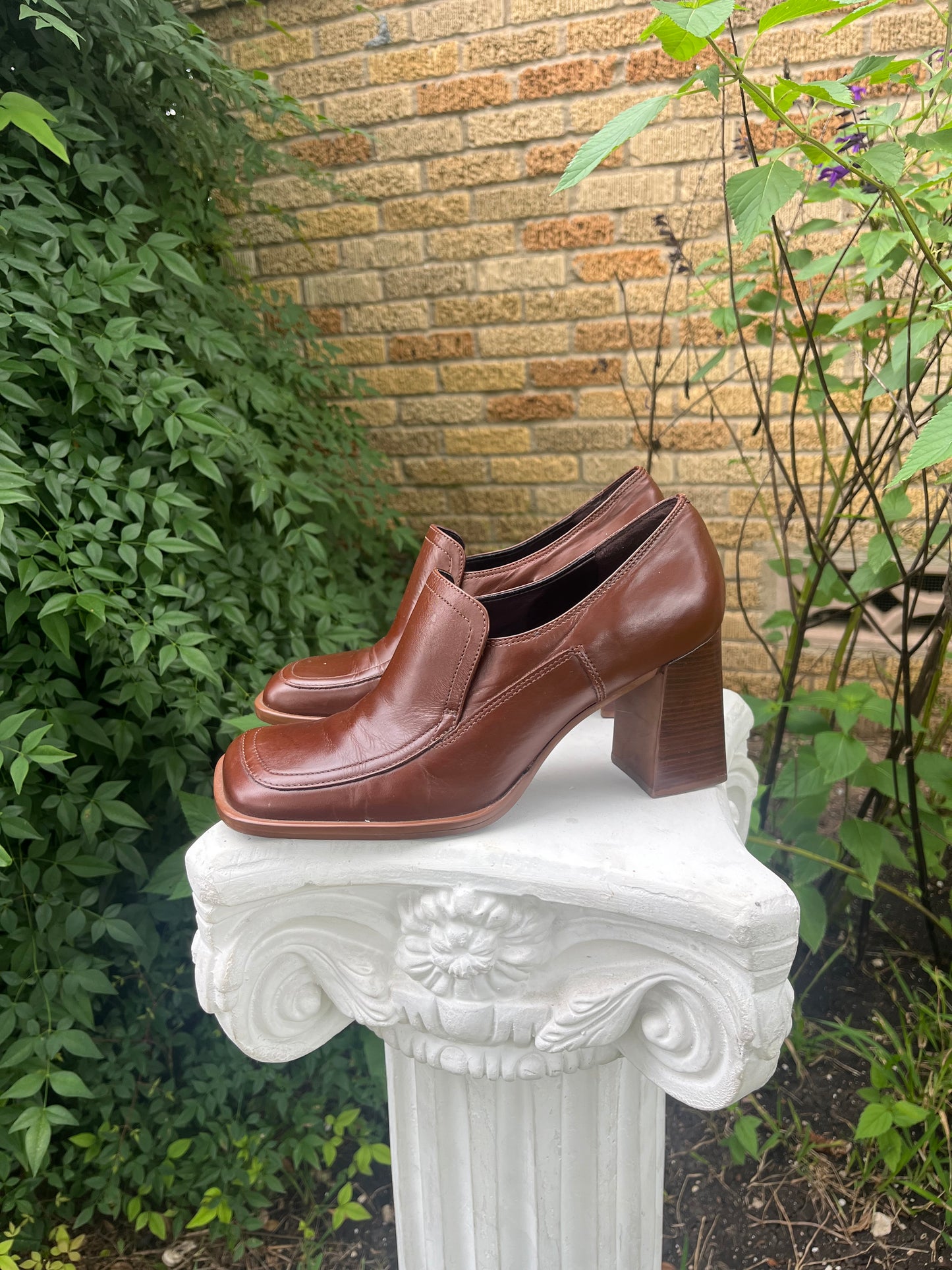 90s leather moto vest + platform loafers for candace