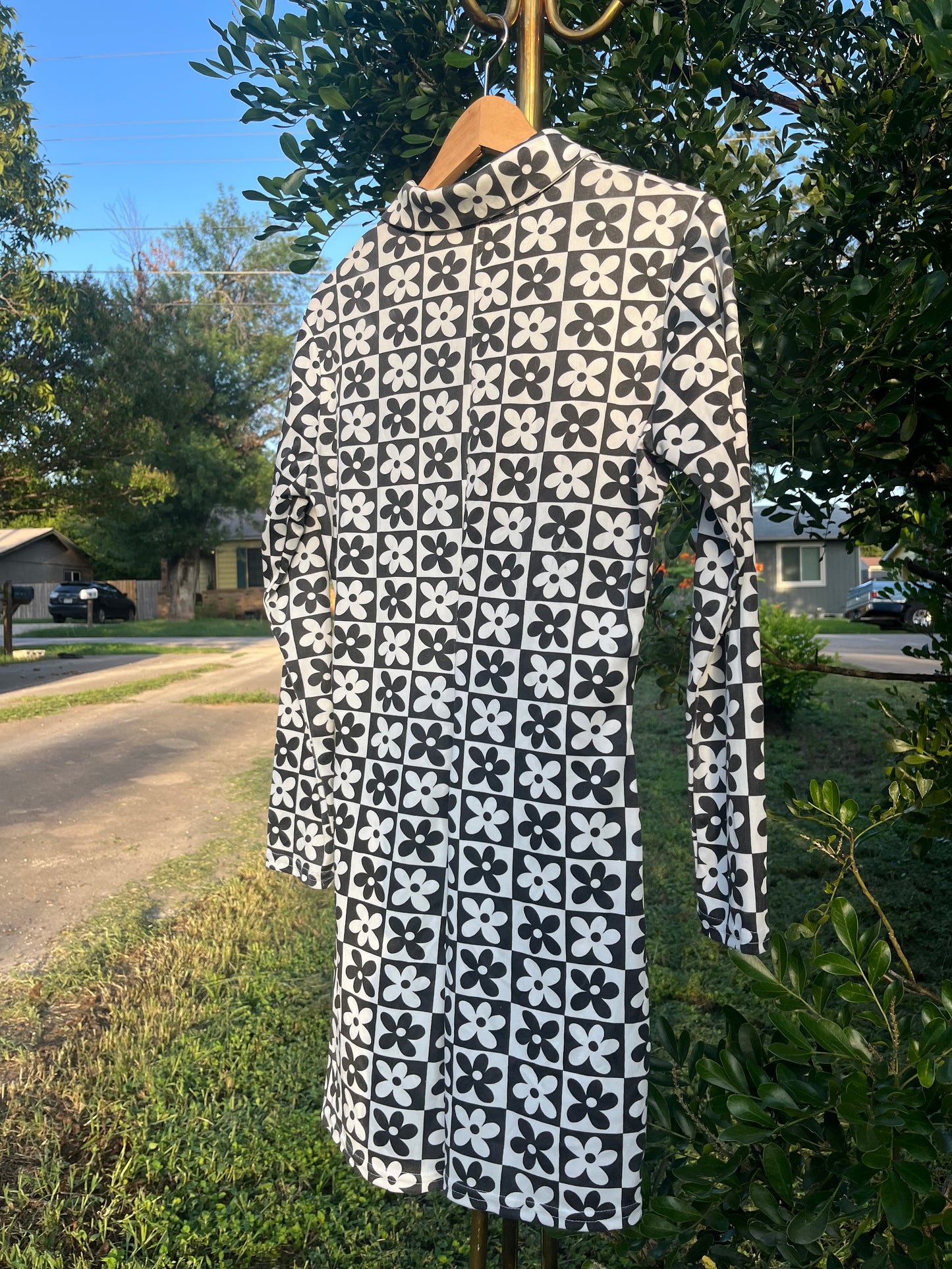 90s does 60s checker flower dress + 90s rayon floral maxi for candace