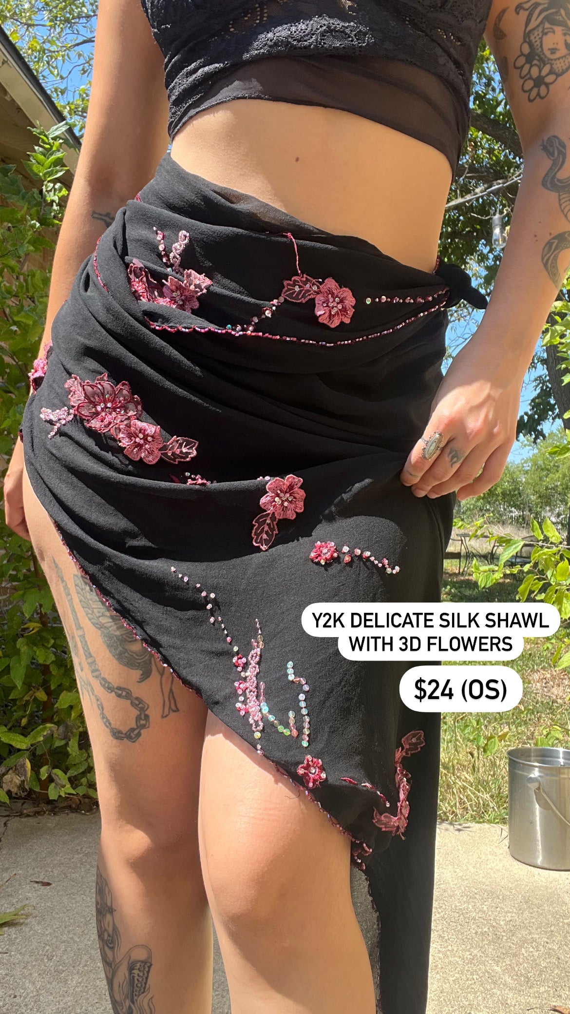 90s silk checkered button up + y2k silk shawl for ashley