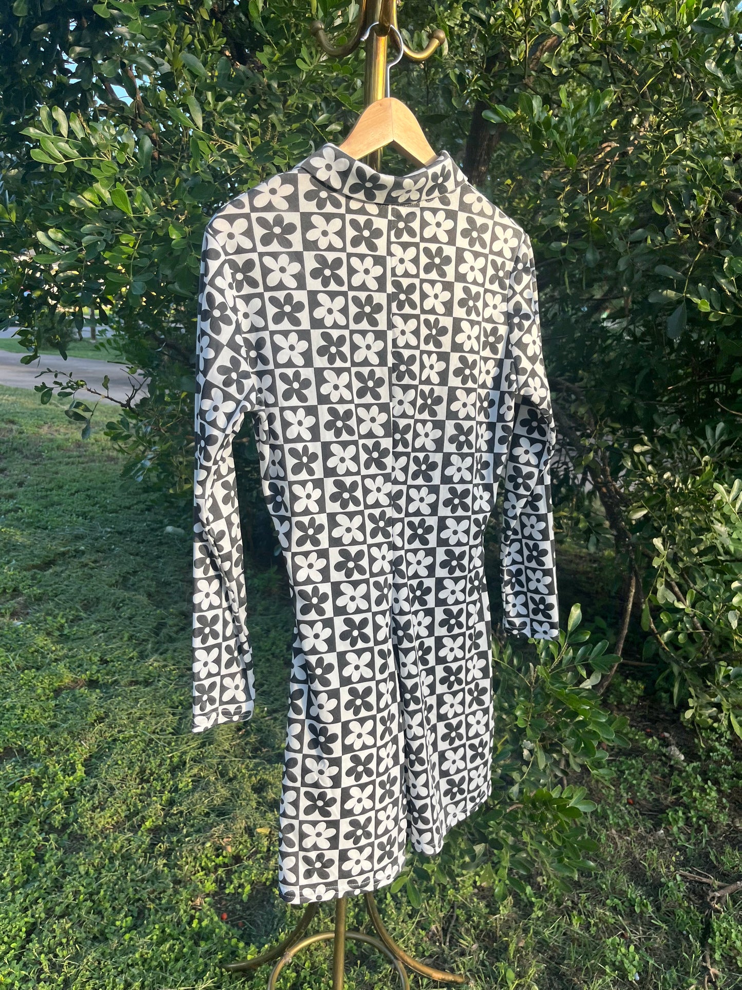90s does 60s checker flower dress + 90s rayon floral maxi for candace