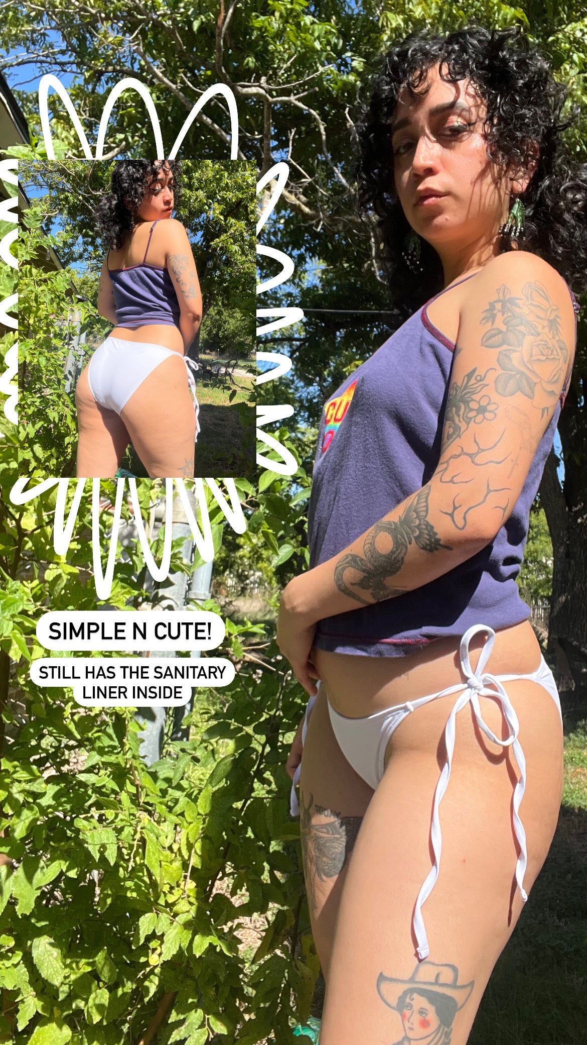 black & white frederick’s of hollywood swim bottoms + crochet wrap for jade