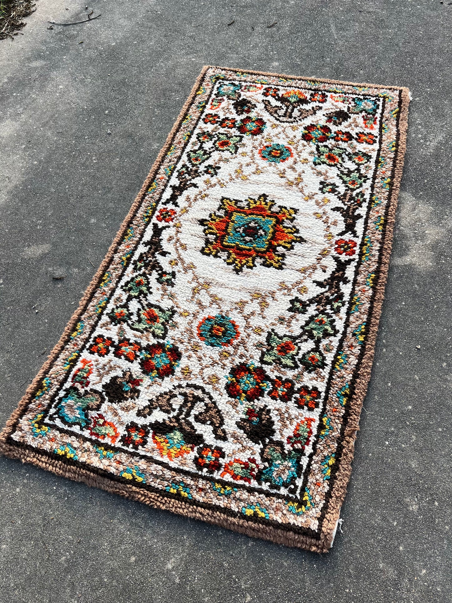 vintage neutral latch hook rug for adriana