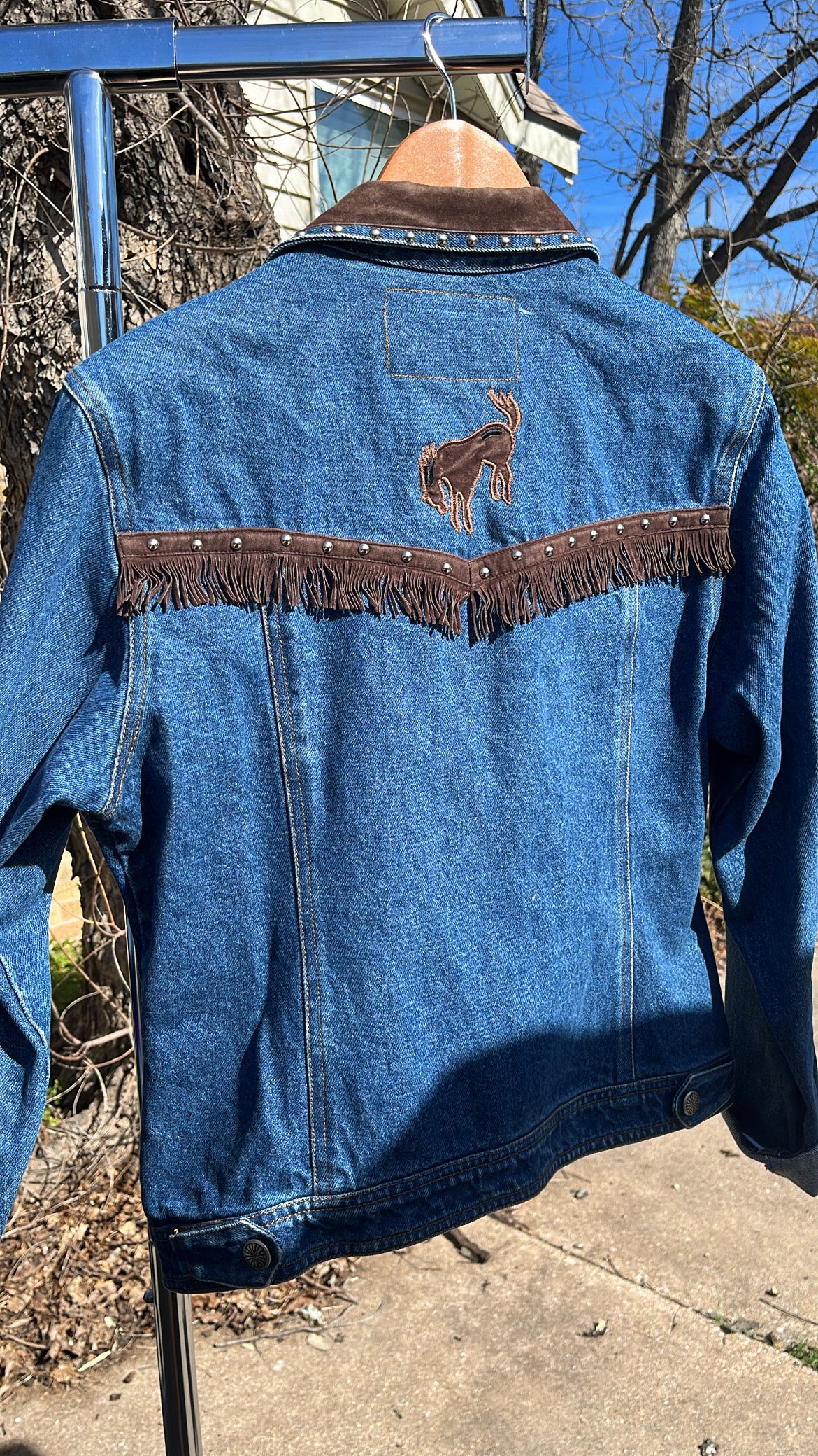 90s suede + studded denim blazer for sharn