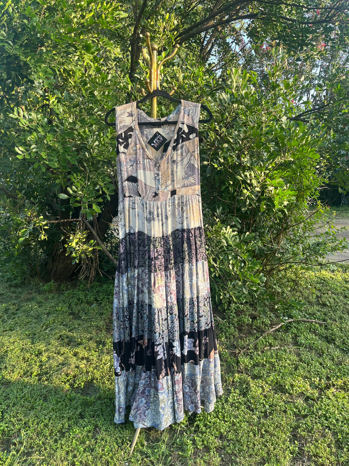 90s does 60s checker flower dress + 90s rayon floral maxi for candace