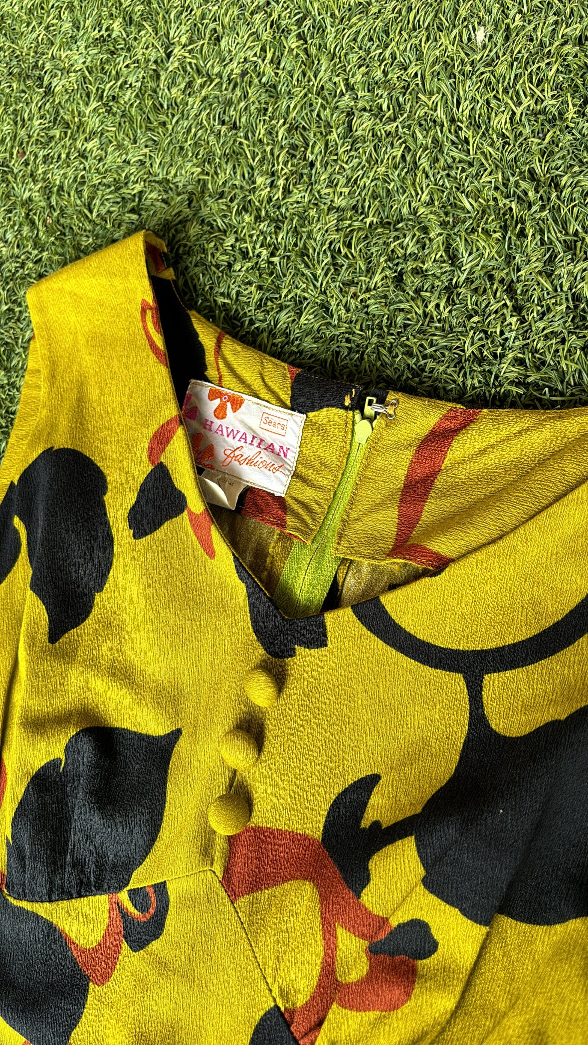 90s colorblock denim jacket + 60s/70s chartreuse floral maxi for katelynn