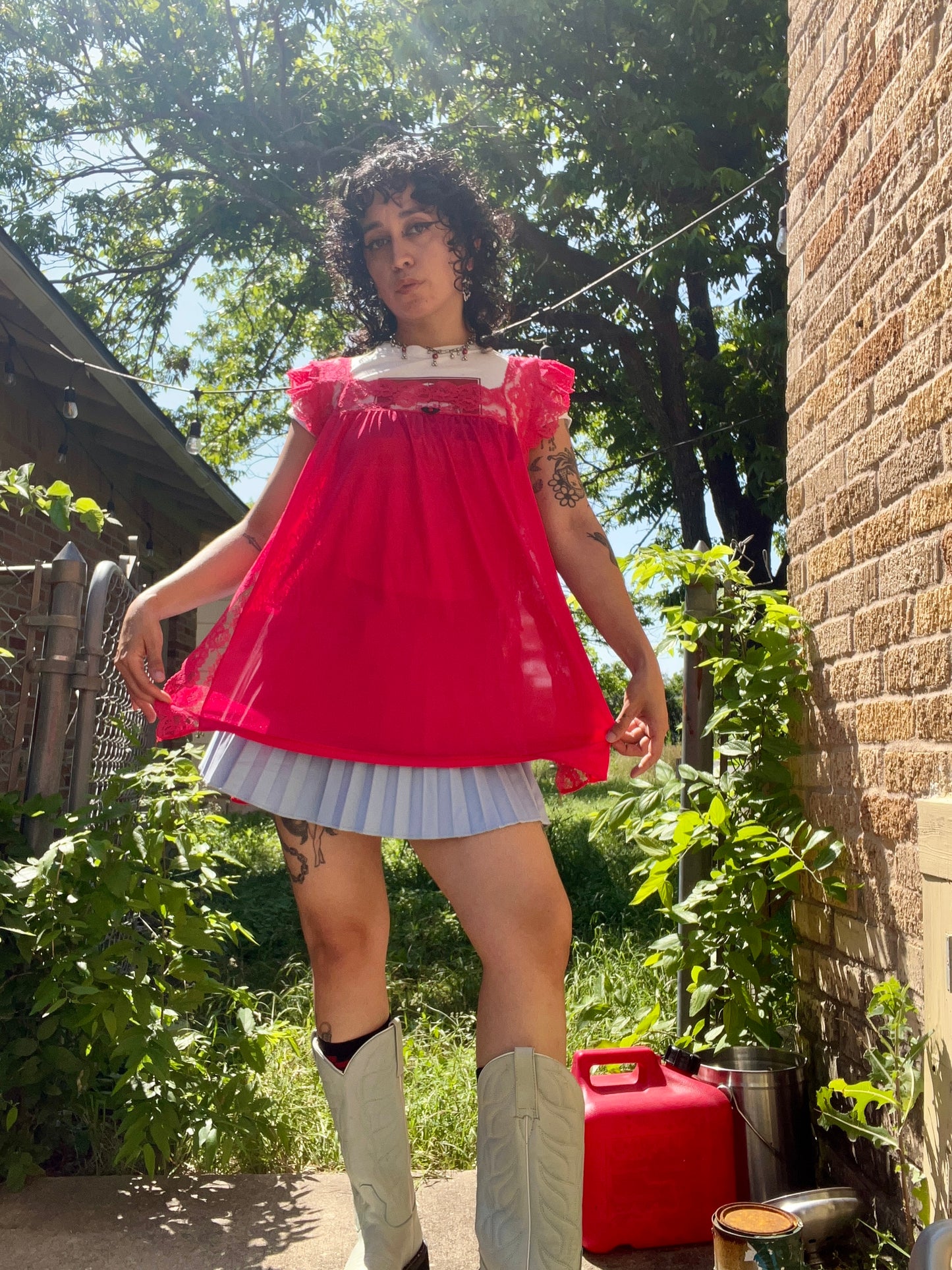 70s red lace slip top for summer