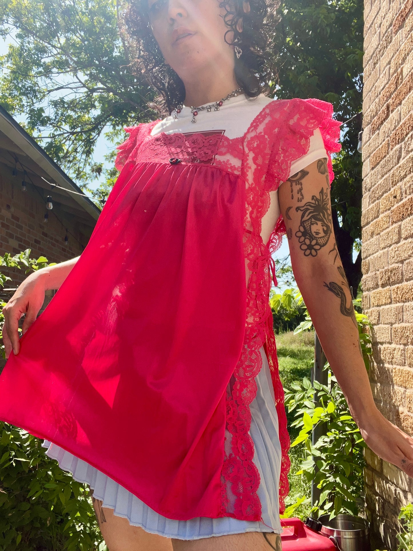 70s red lace slip top for summer