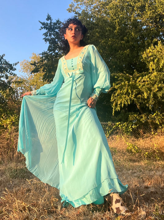 1960s/70s Dreams of Blue Maxi Dress