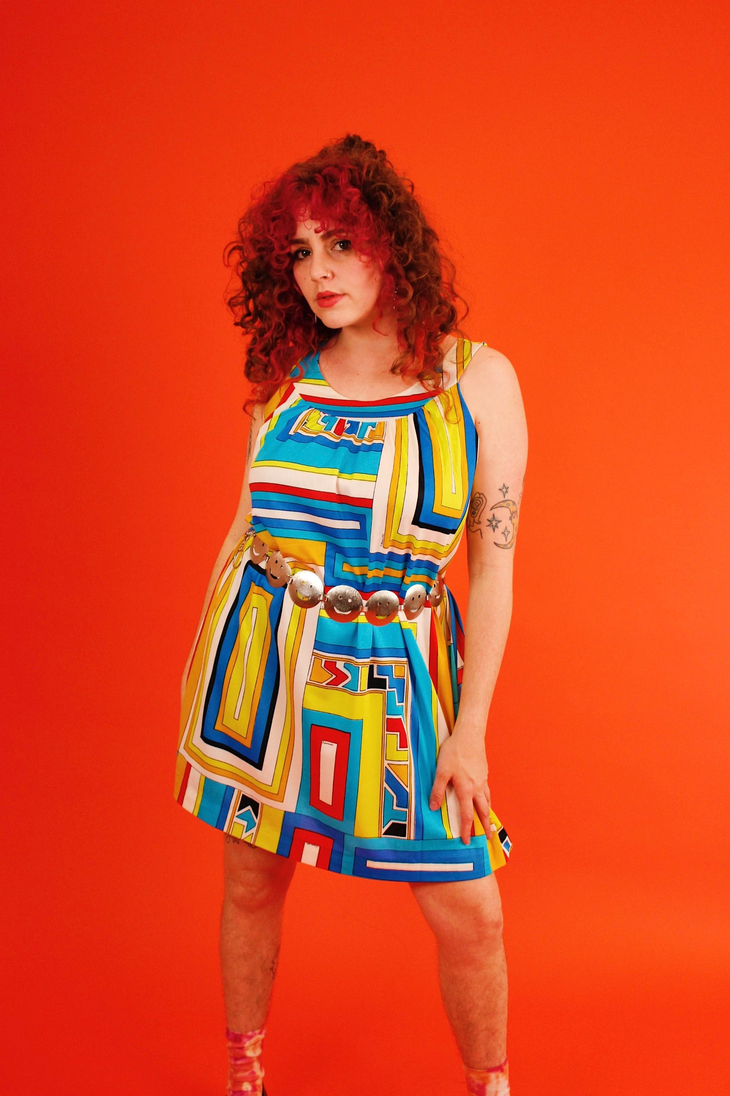 1960s Electric Geometric House Dress
