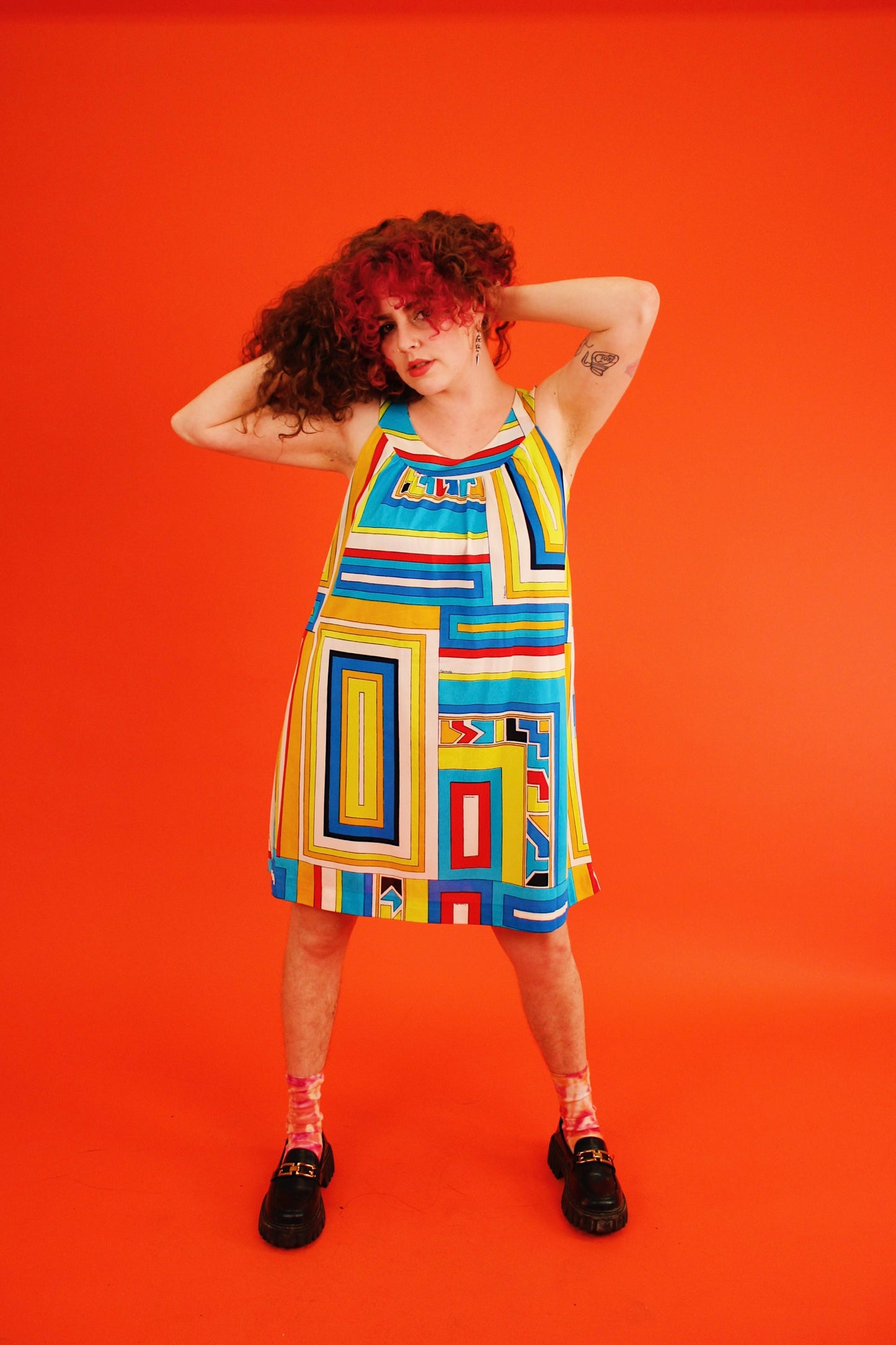1960s Electric Geometric House Dress