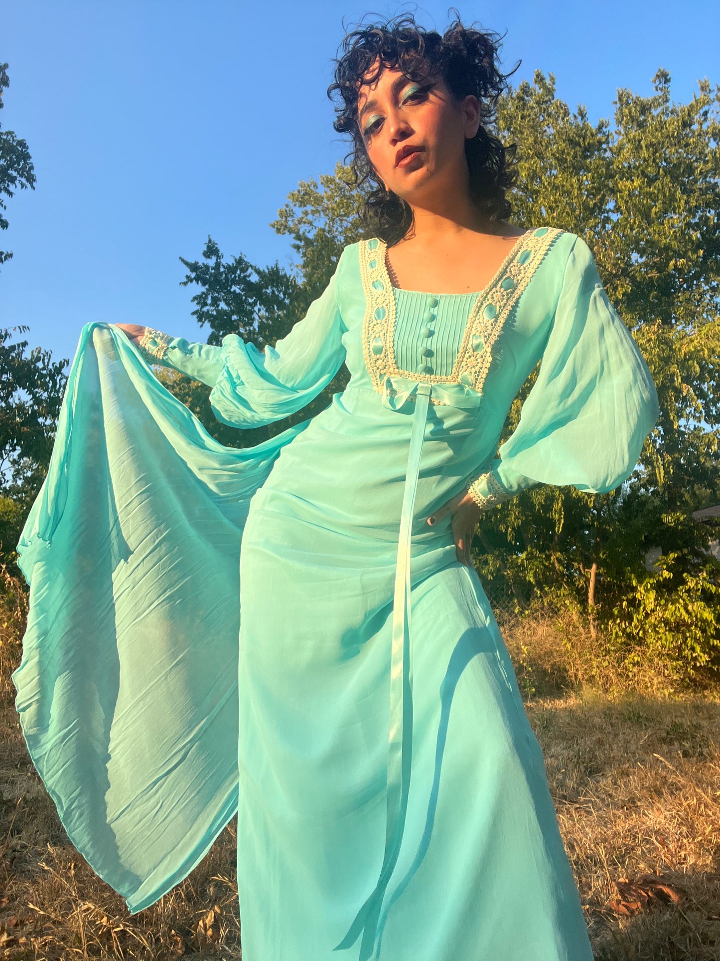 1960s/70s Dreams of Blue Maxi Dress