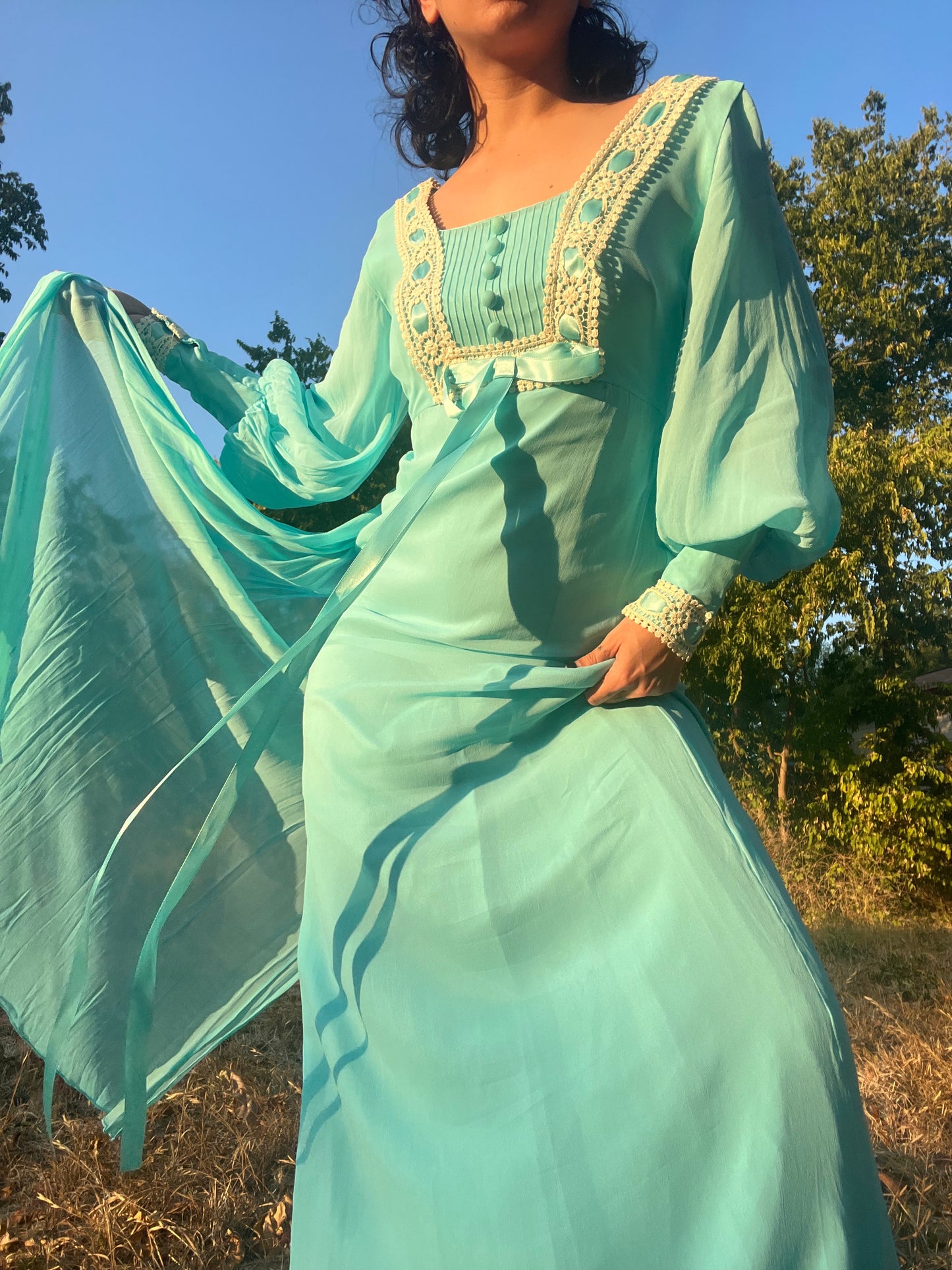 1960s/70s Dreams of Blue Maxi Dress
