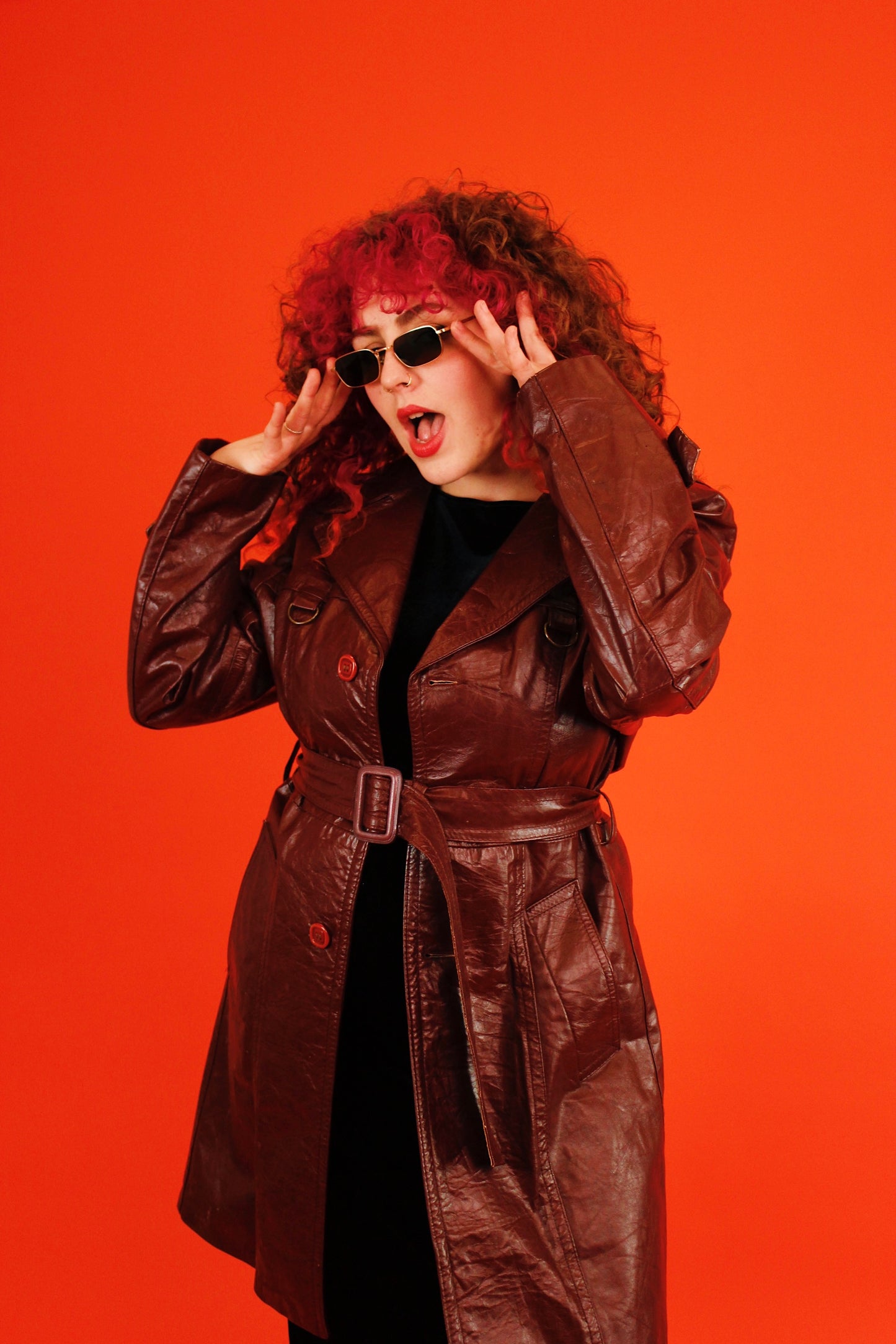 1970s Burgundy Leather Trench