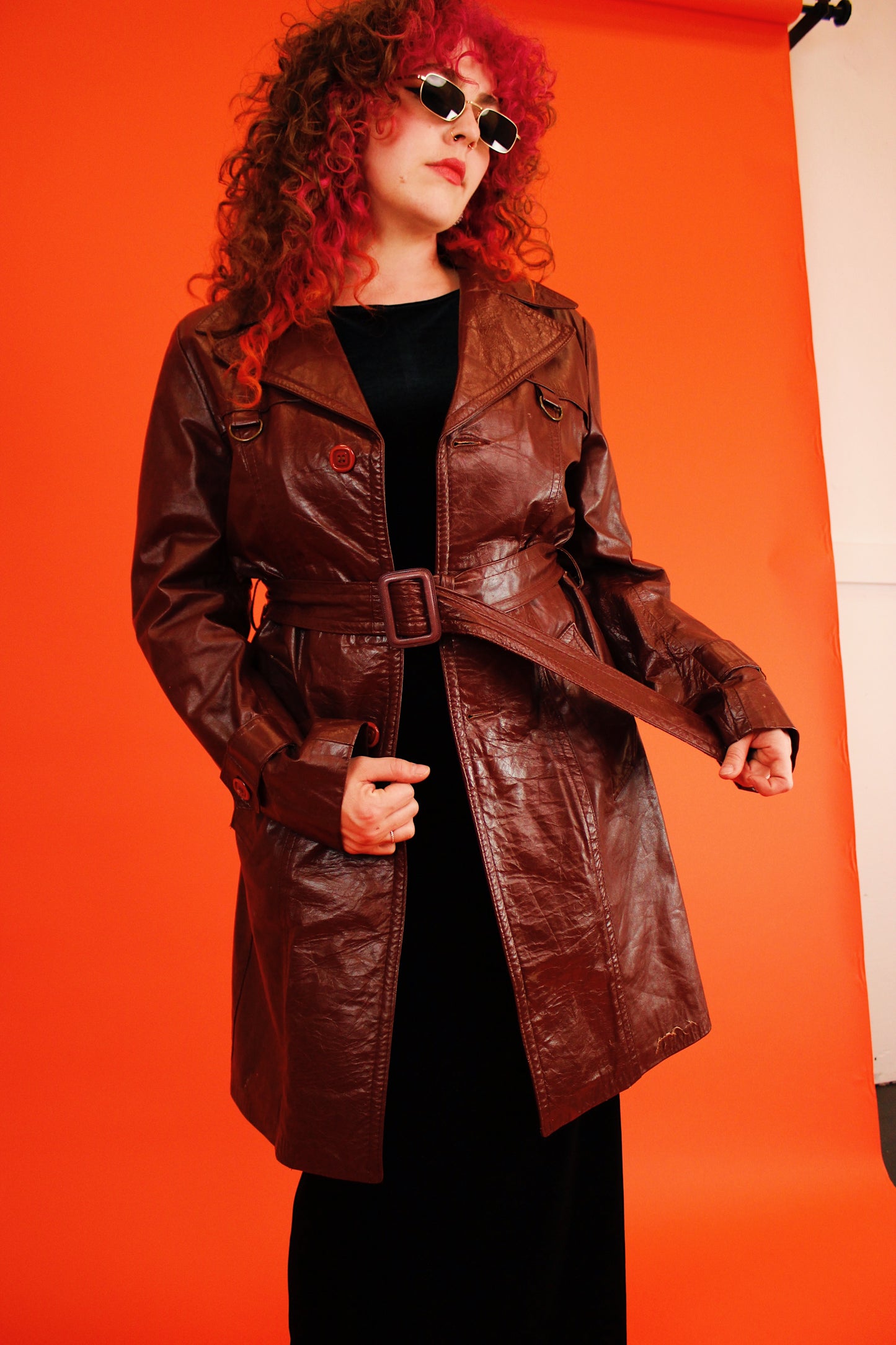 1970s Burgundy Leather Trench