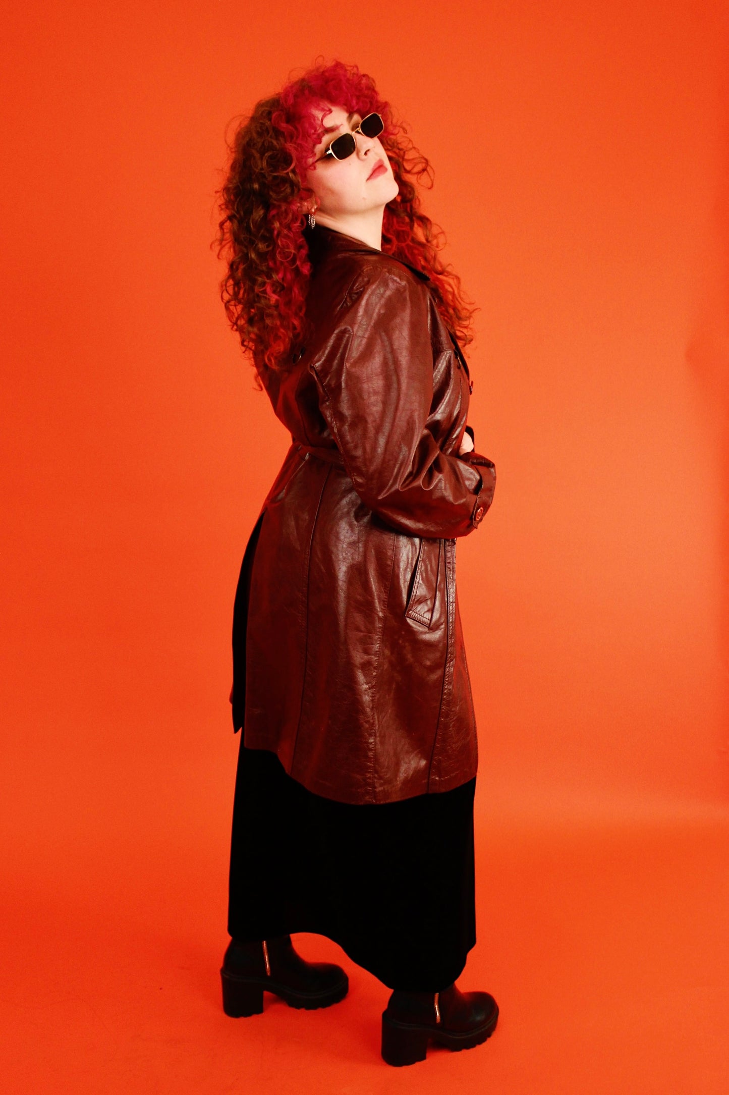 1970s Burgundy Leather Trench