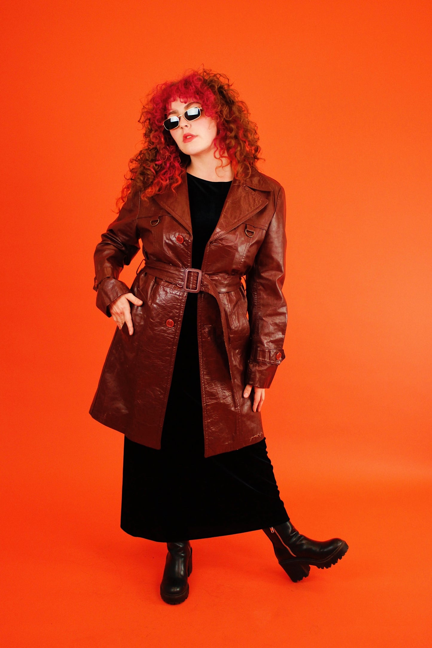 1970s Burgundy Leather Trench