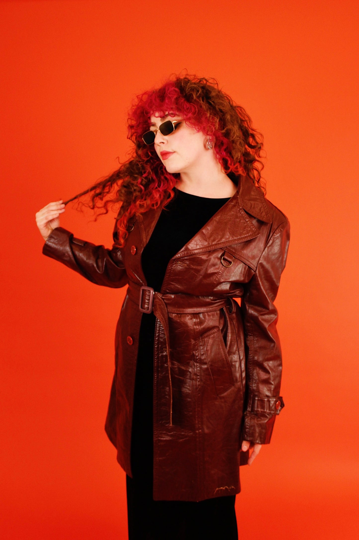 1970s Burgundy Leather Trench