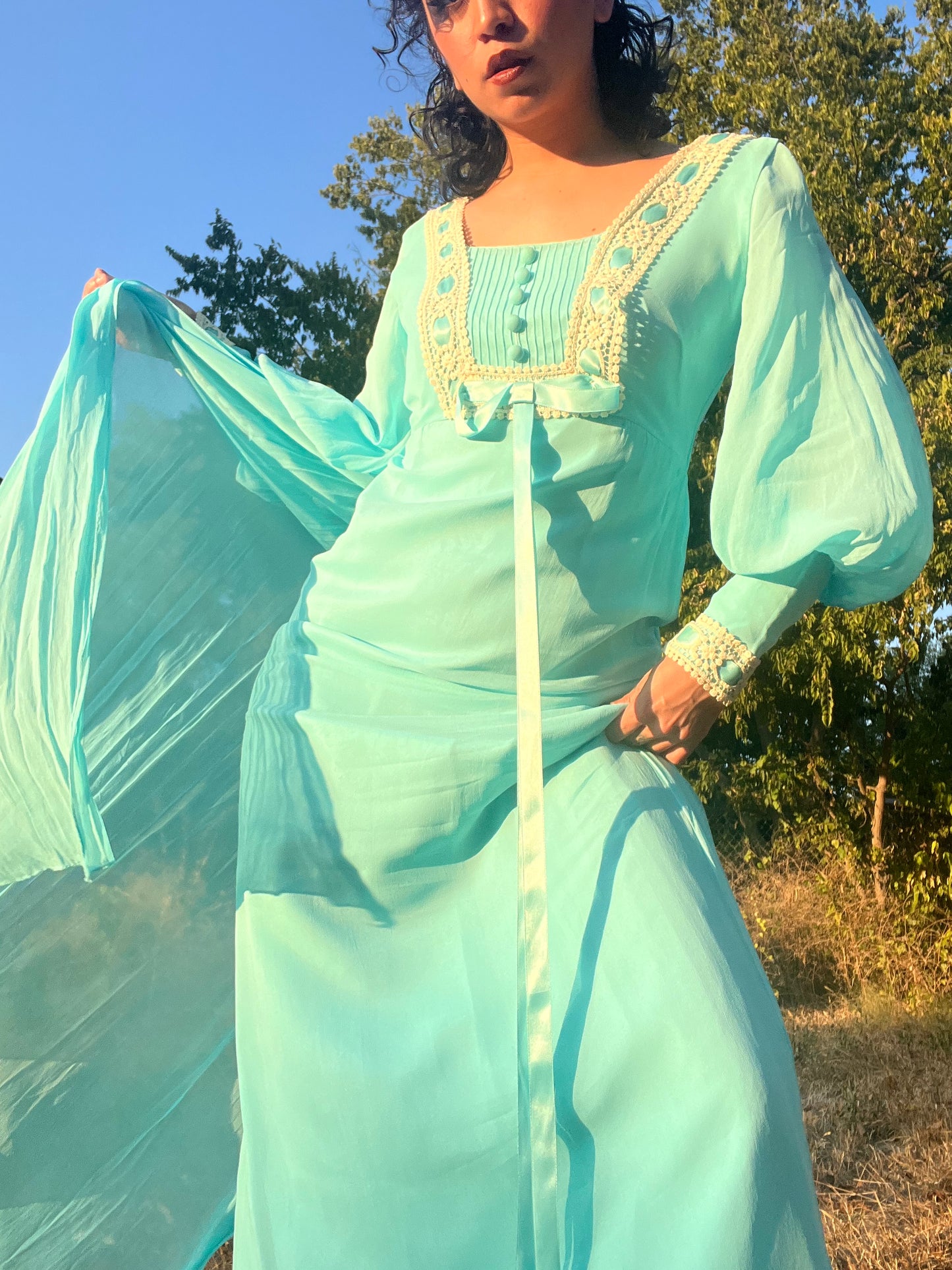 1960s/70s Dreams of Blue Maxi Dress