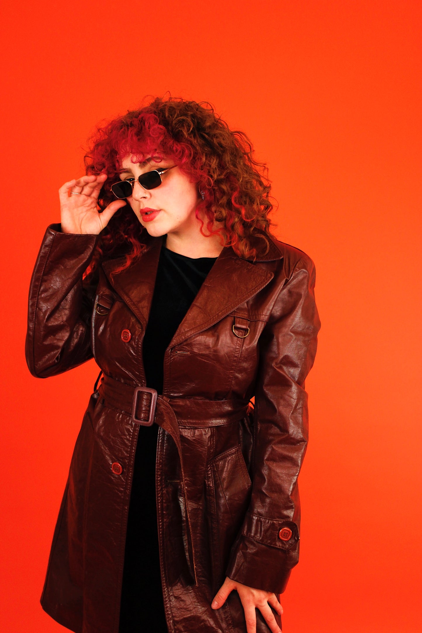 1970s Burgundy Leather Trench