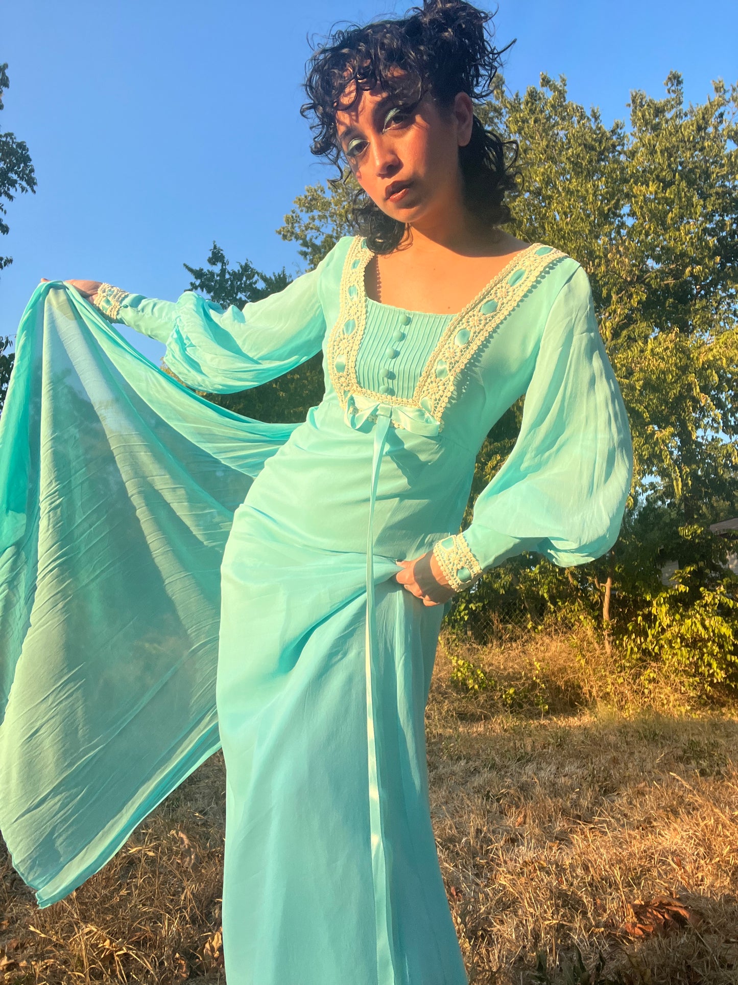 1960s/70s Dreams of Blue Maxi Dress