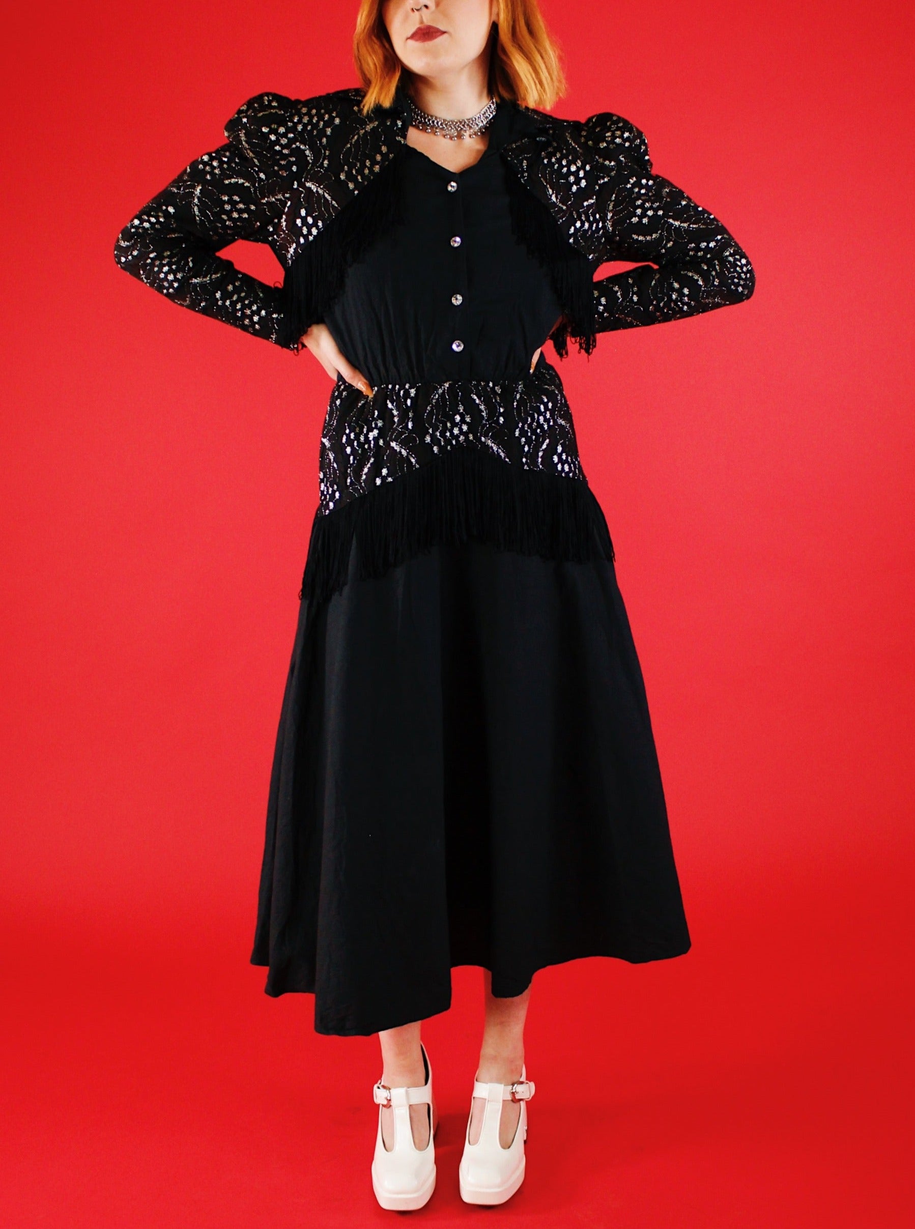 1980s Gothic Western Fringe Dress Angel Spit + Whiskey River 1980s Gothic Western Fringe Dress Angel Spit + Whiskey River
