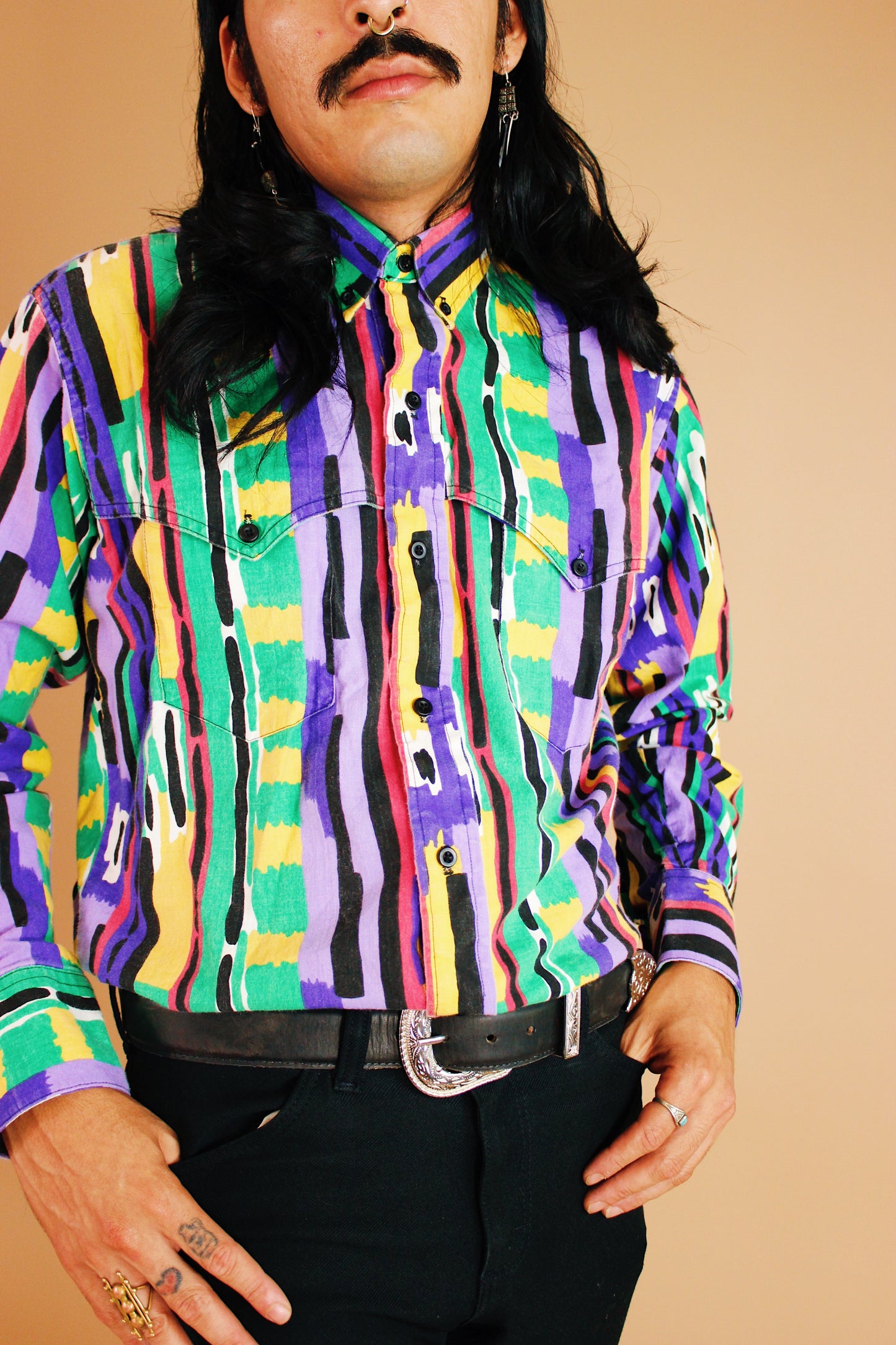 1980s Artsy Western Button Up