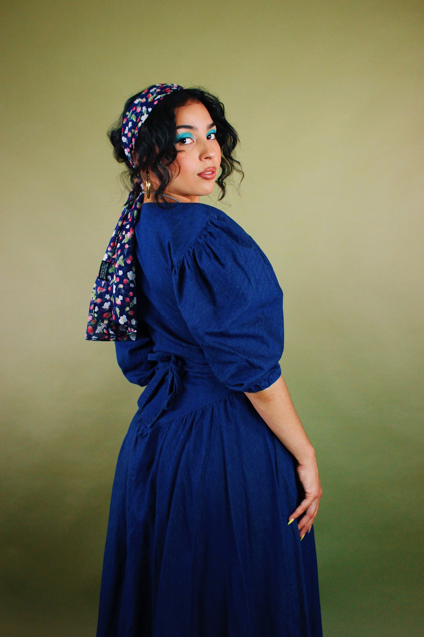 1980s Puff Sleeve Denim Maxi